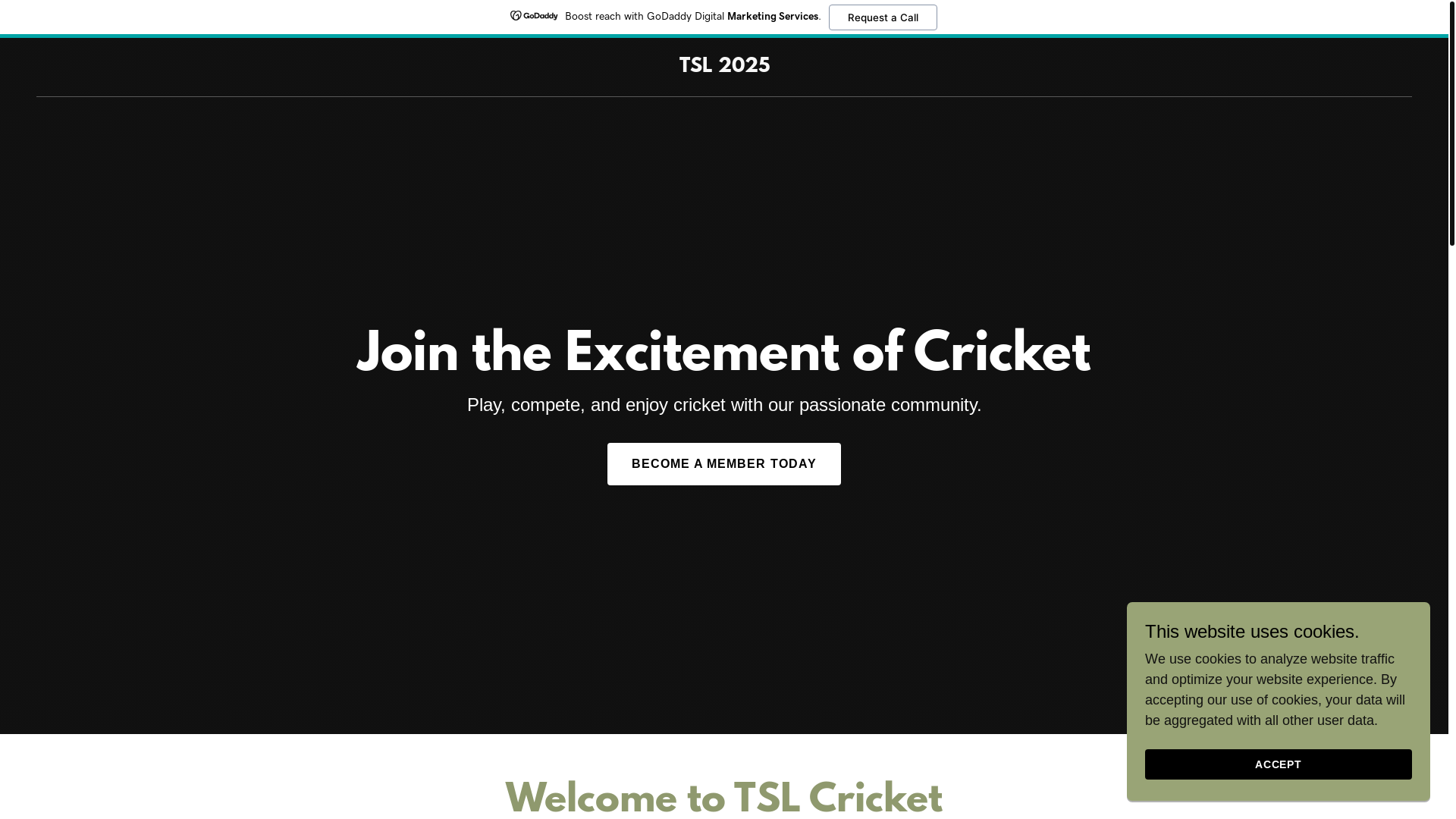 website screenshot of https://tslcricket.in/