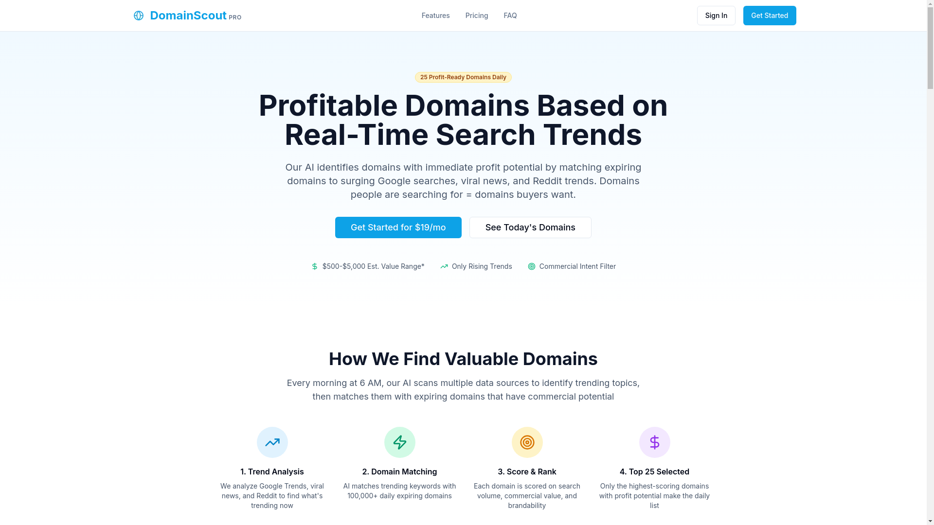 website screenshot of https://domainscout.pro/