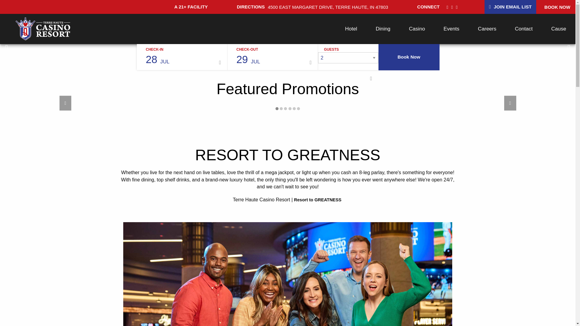 website screenshot of https://terehautecasino.com/
