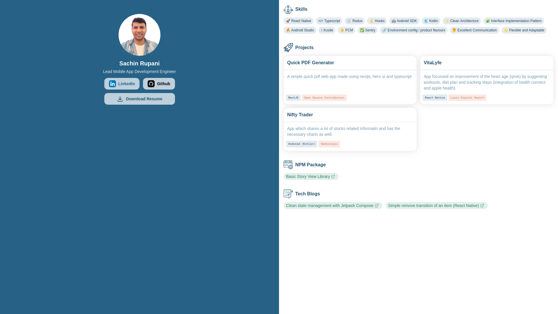 website screenshot of https://sachinrupani.com/