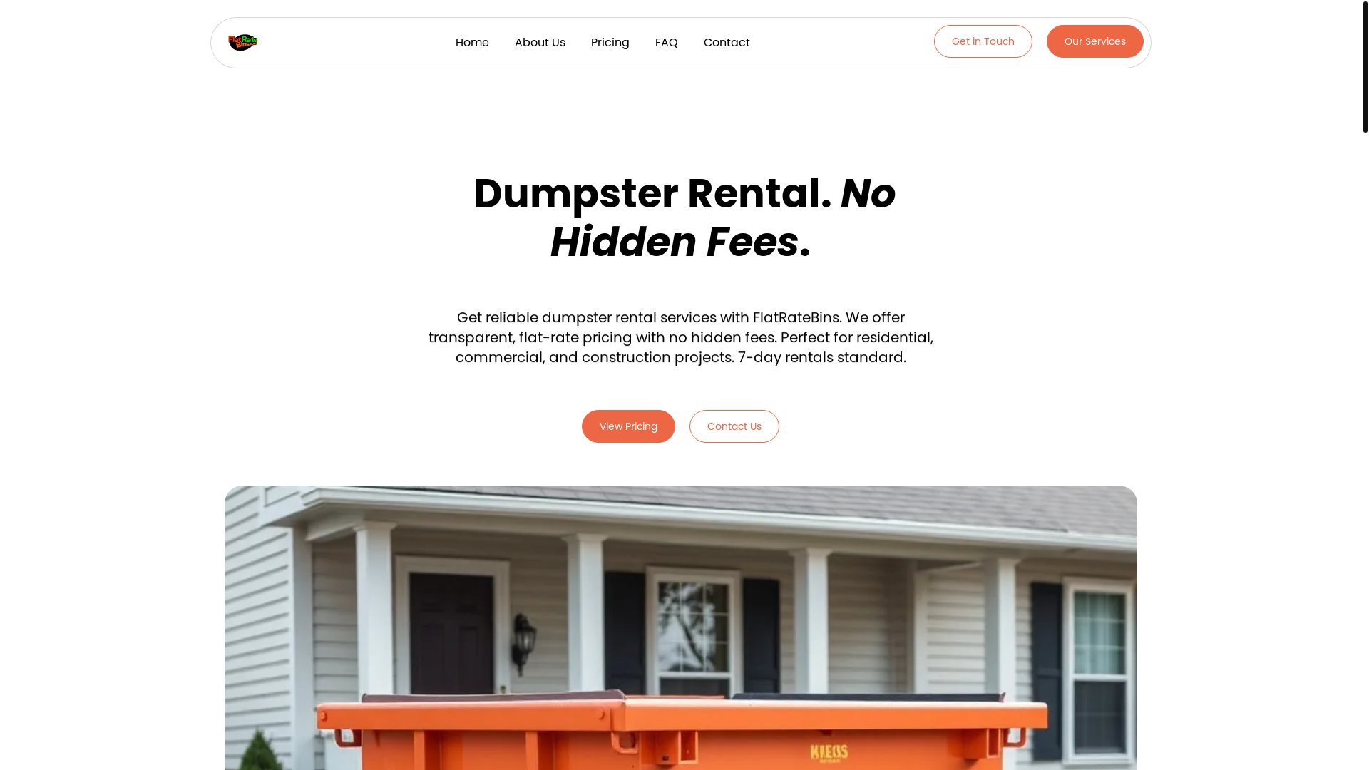 website screenshot of https://flatratebins.com/