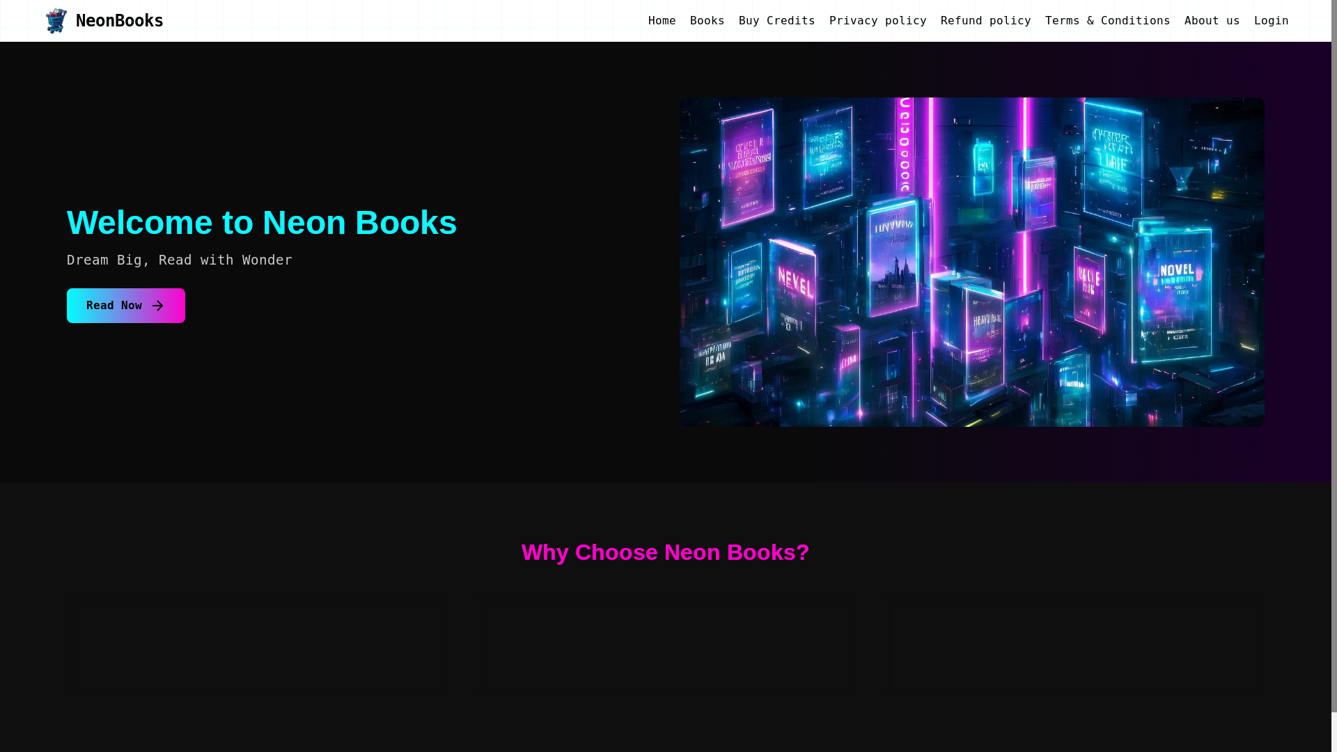 website screenshot of https://neonbooks.store/