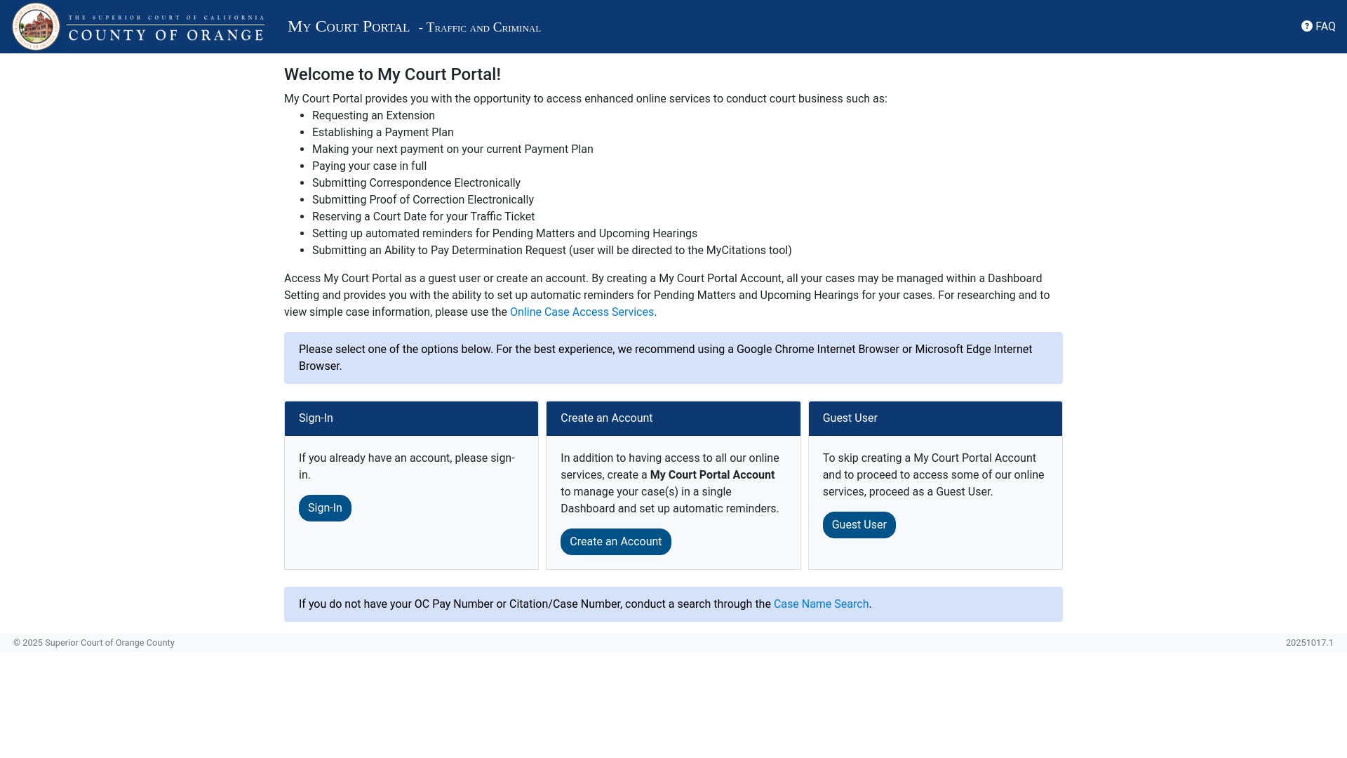 website screenshot of https://cup.occourts.org/