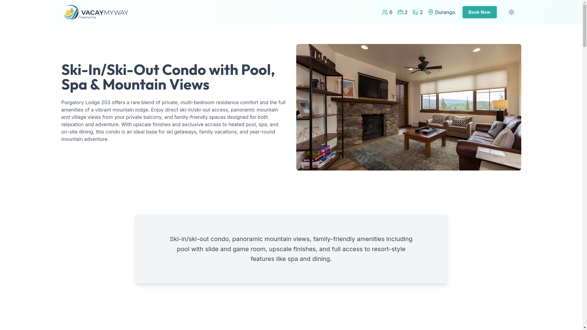 website screenshot of https://durangoslopeside.rentals/