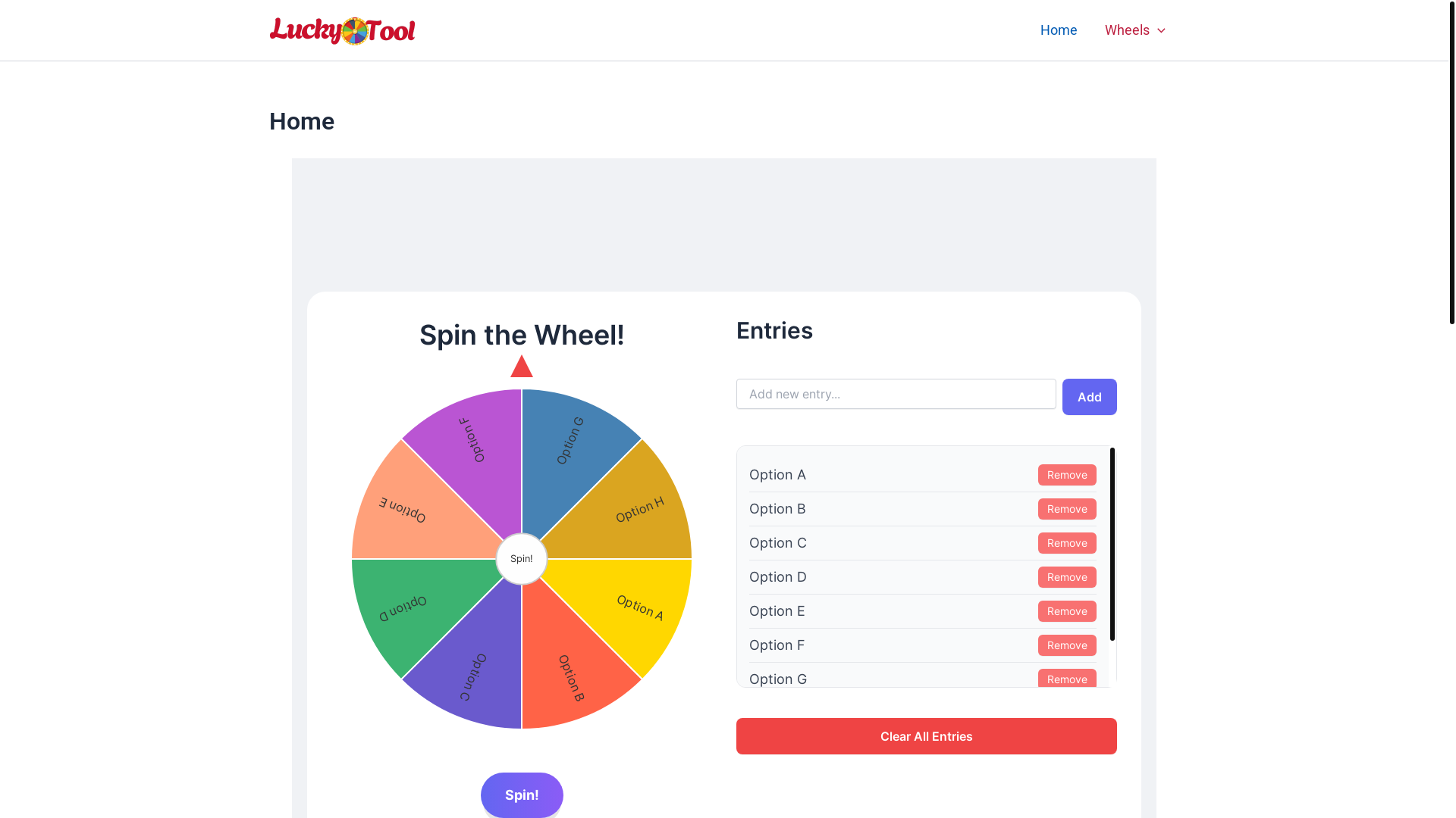 website screenshot of https://luckywheeltool.com/