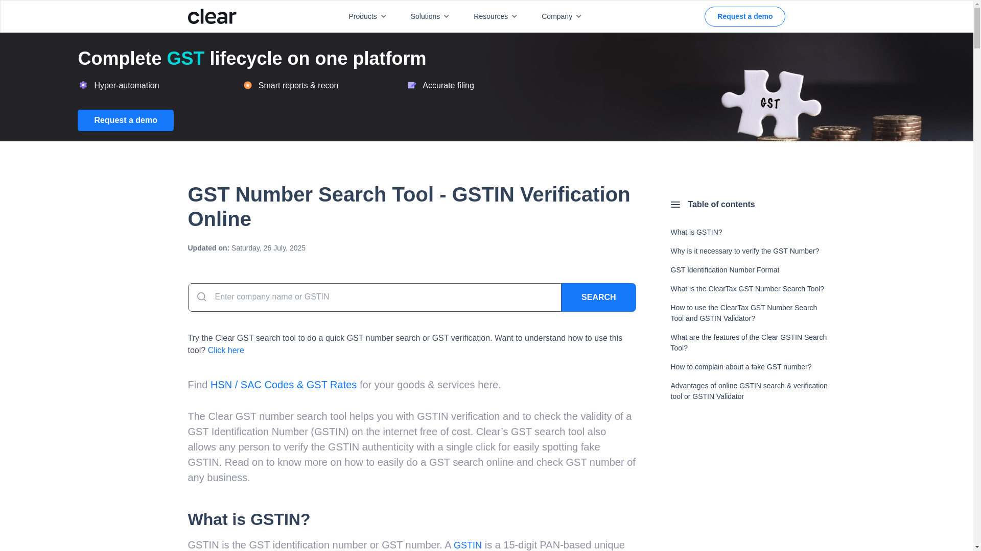 website screenshot of https://cleartax.in/gst-number-search/