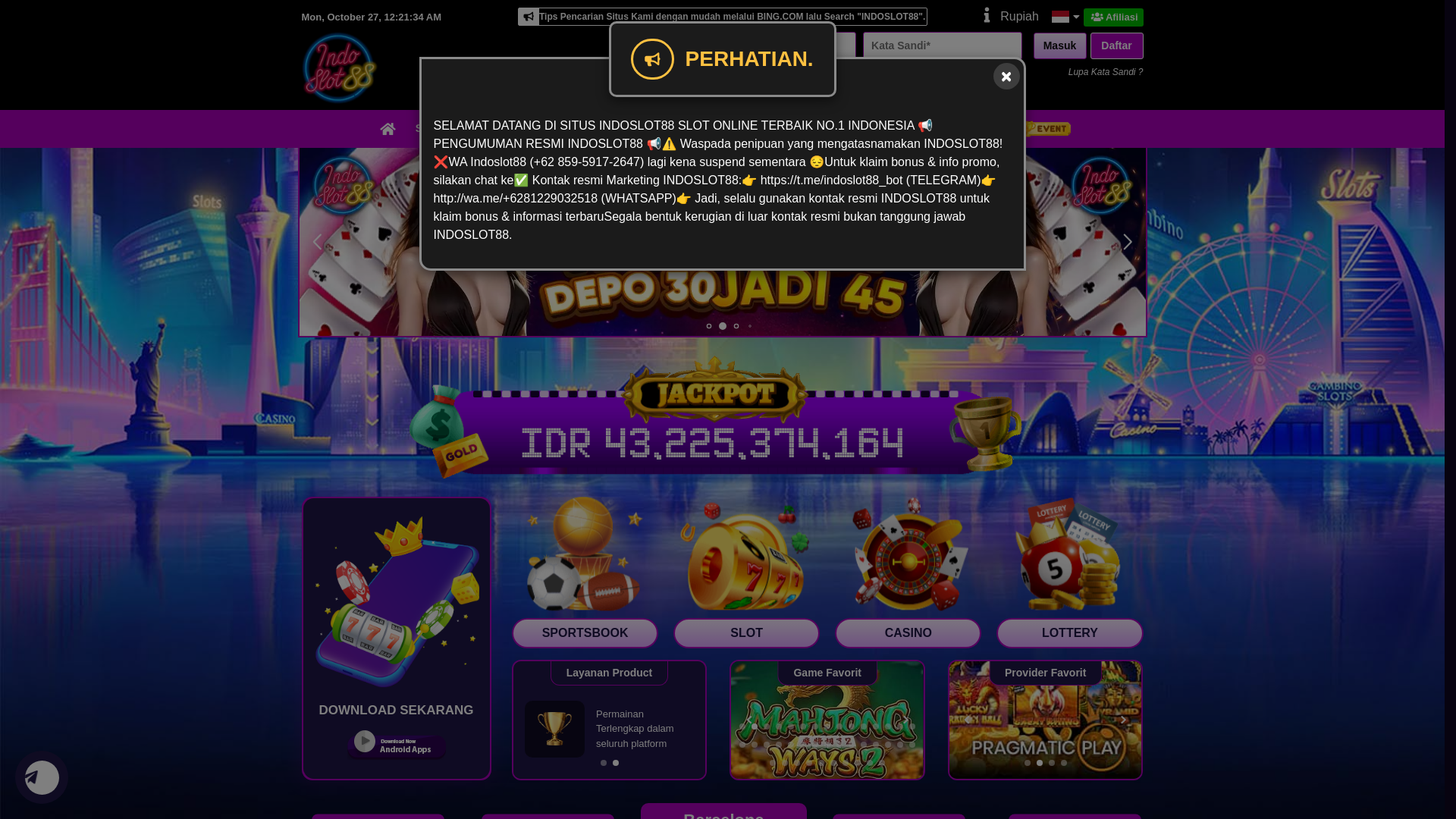 website screenshot of https://indoslot88as.com/