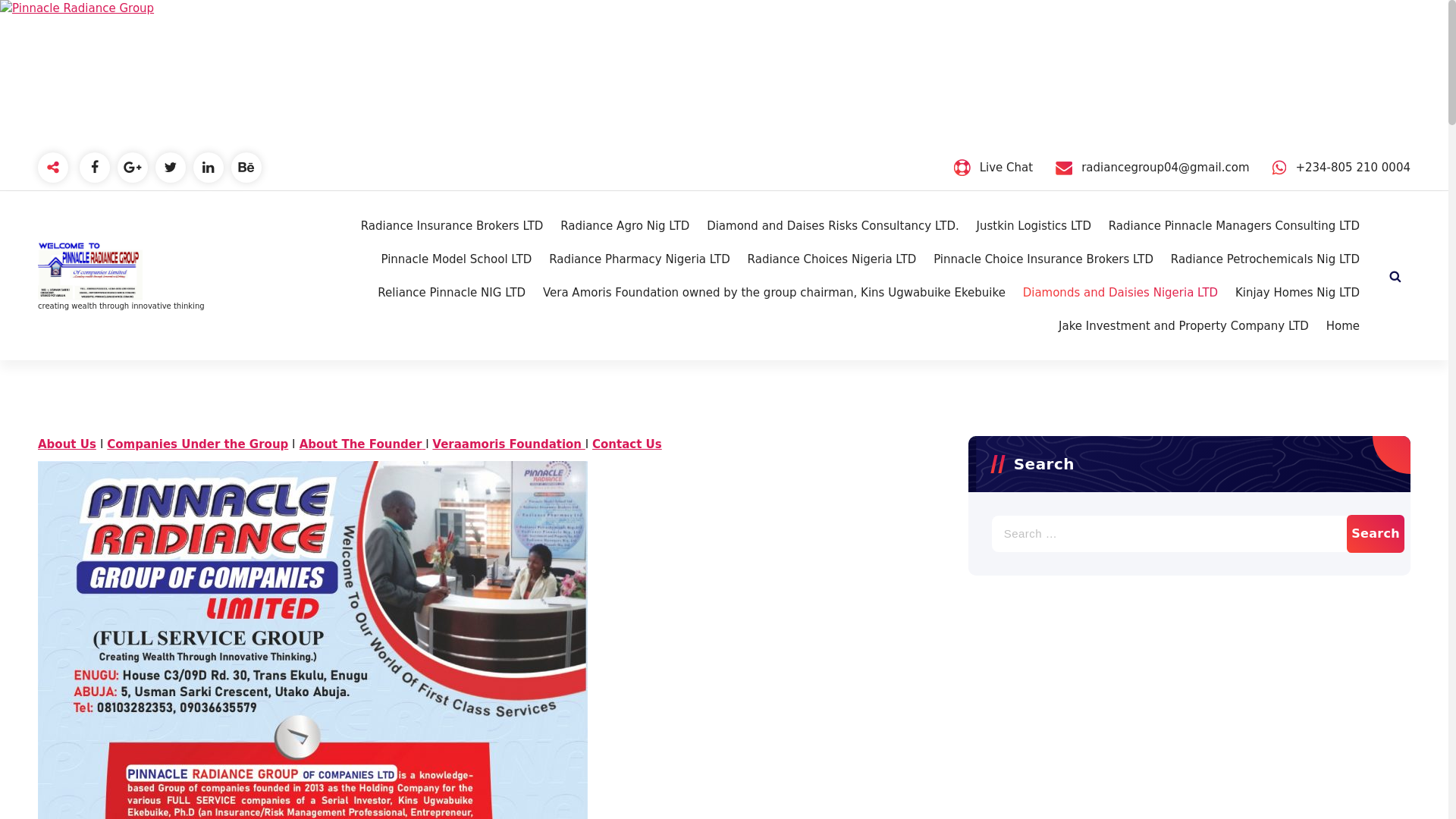 website screenshot of https://pinnacleradiancegroup.com.ng/