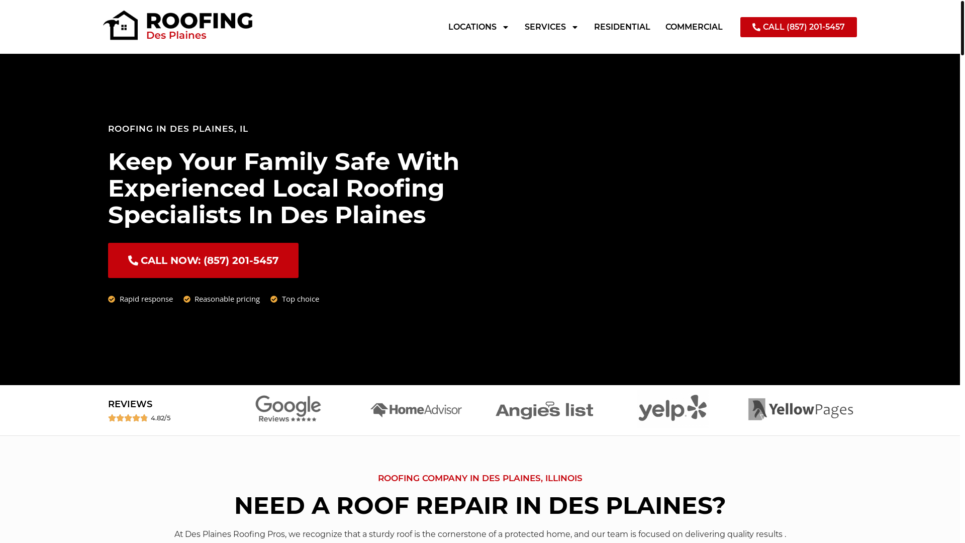 website screenshot of https://desplainesroofingpros.com/