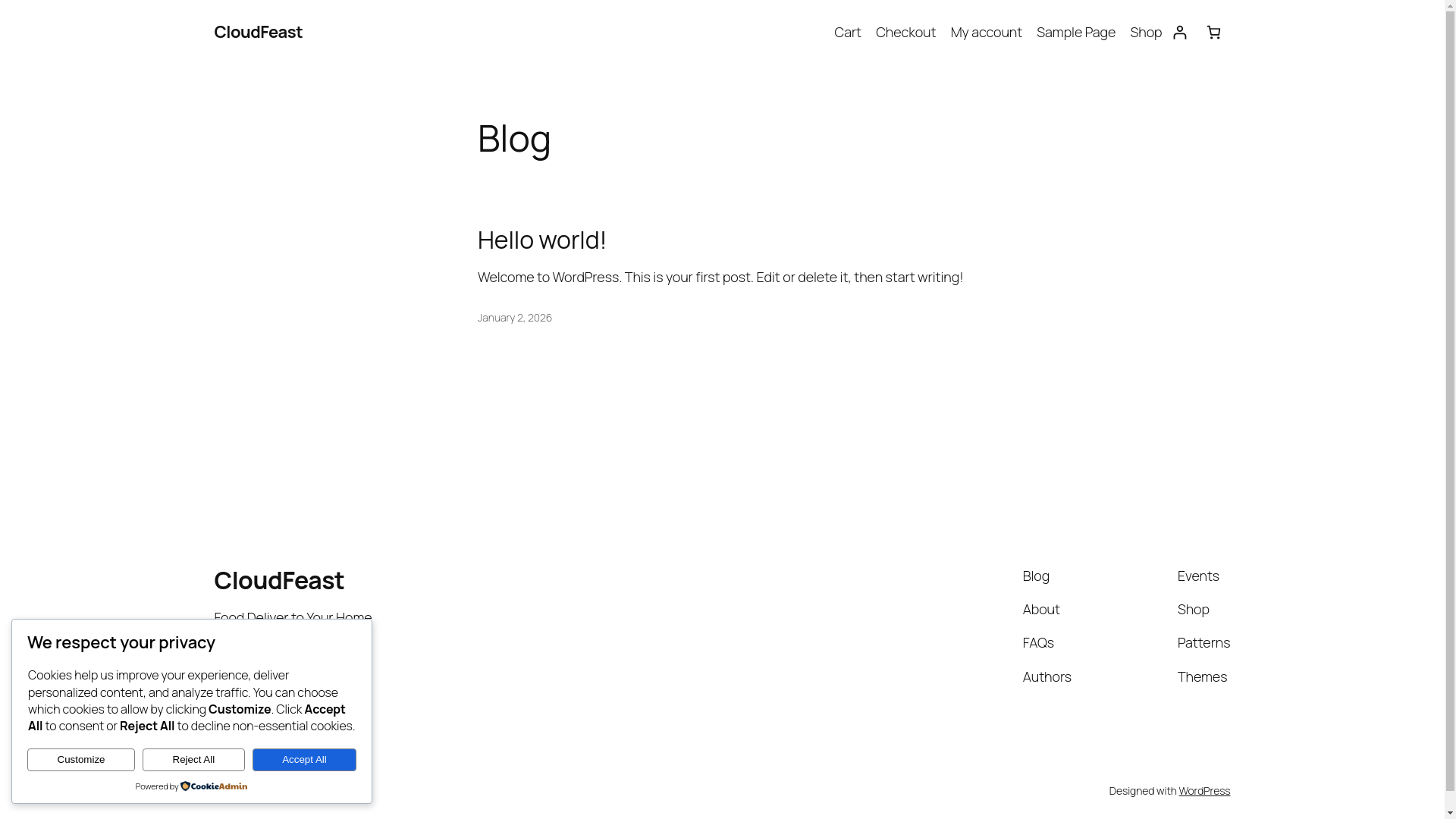 website screenshot of https://cloudfeast.food/