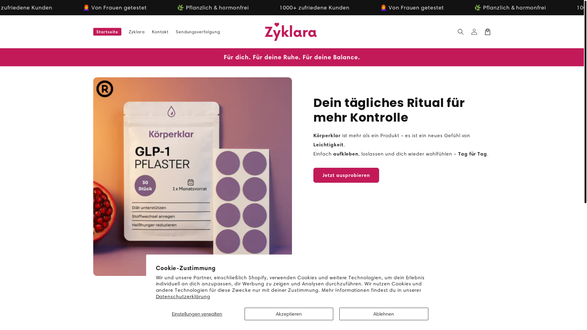 website screenshot of https://zyklara.de/