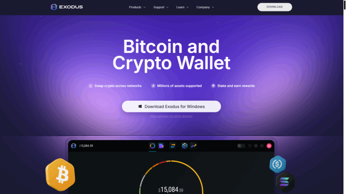 website screenshot of https://exoduswallet-web.us