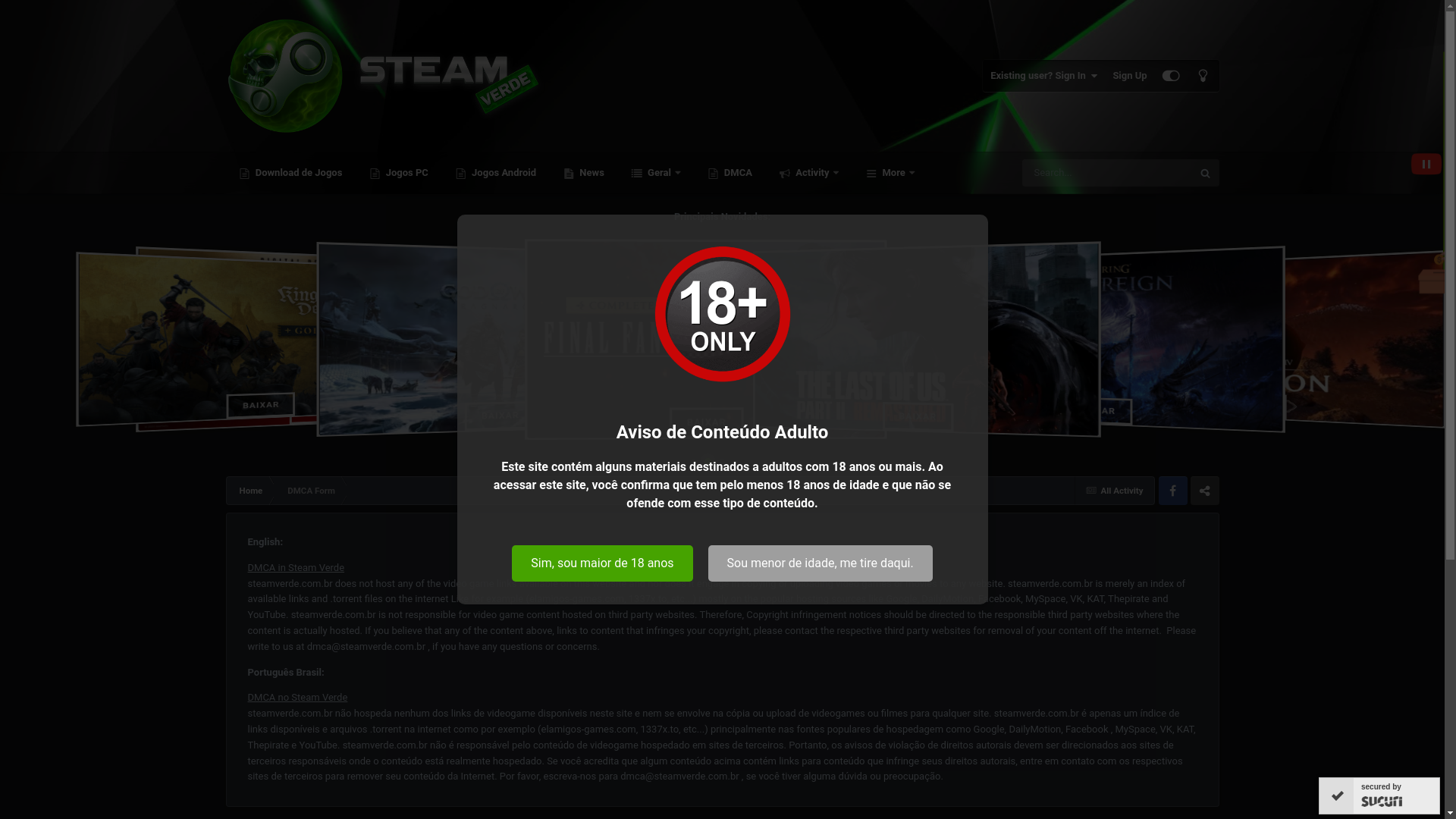 website screenshot of https://steamverde.net/index.php?/dmca/