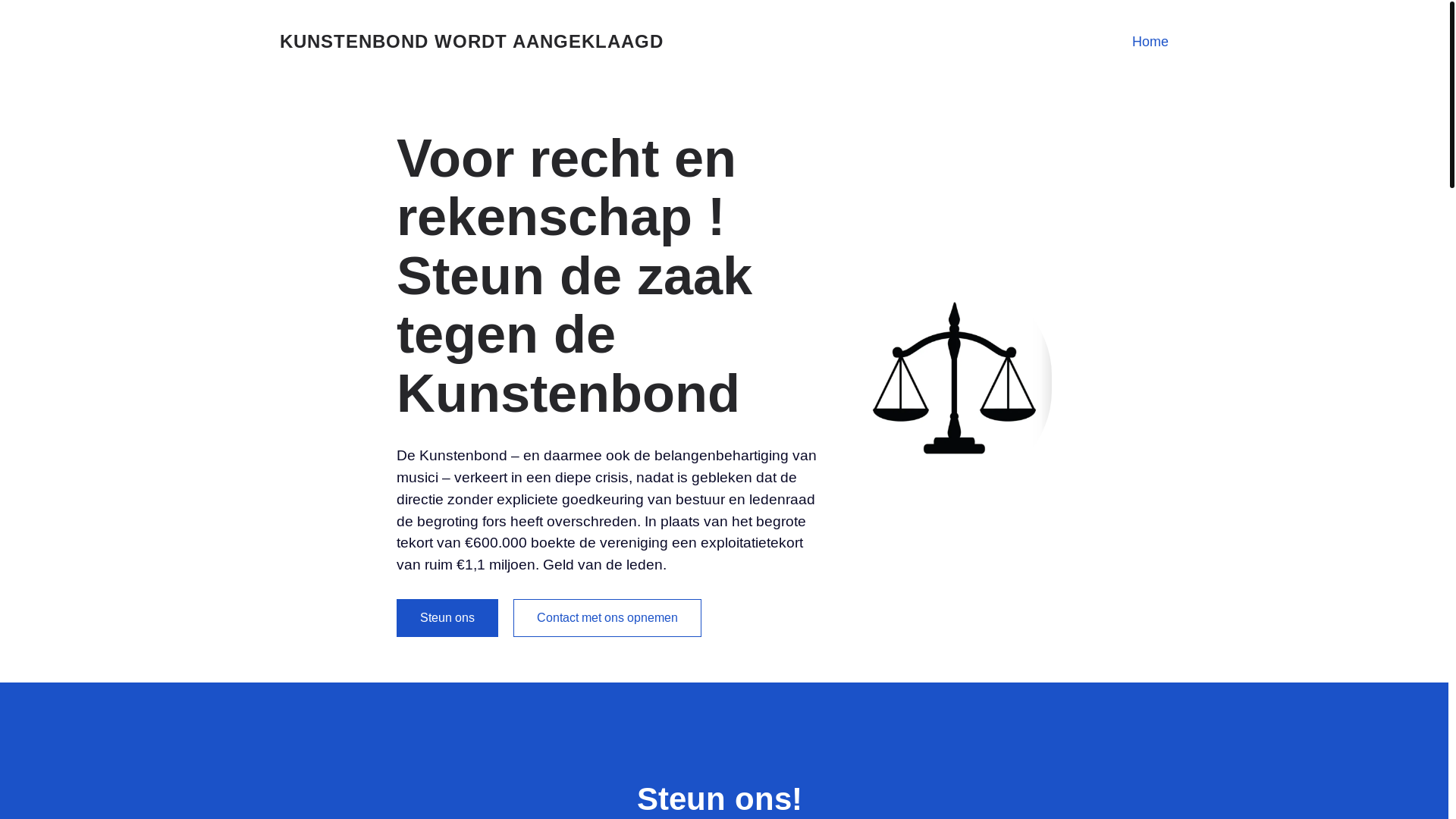 website screenshot of https://kunstenbondwordtaangeklaagd.nl/