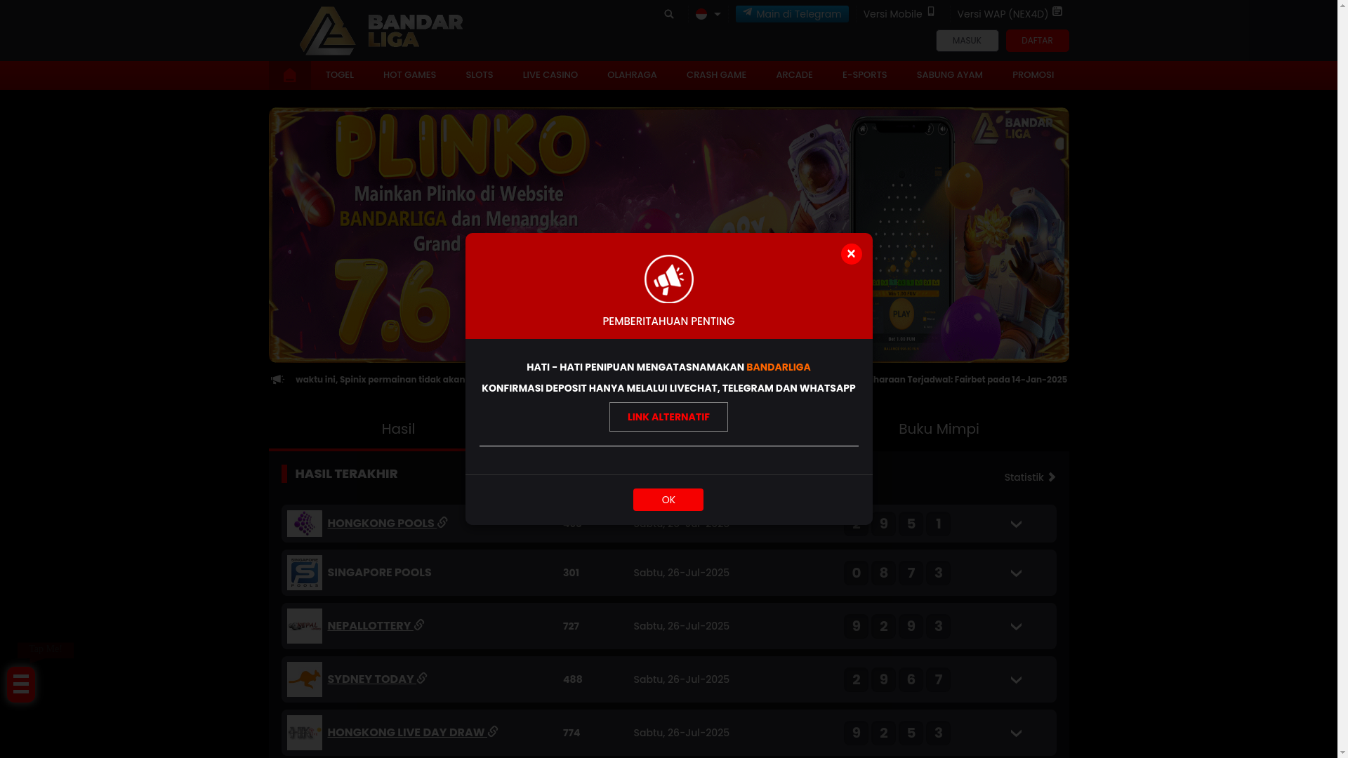 website screenshot of https://bandarliga-72u9.site/