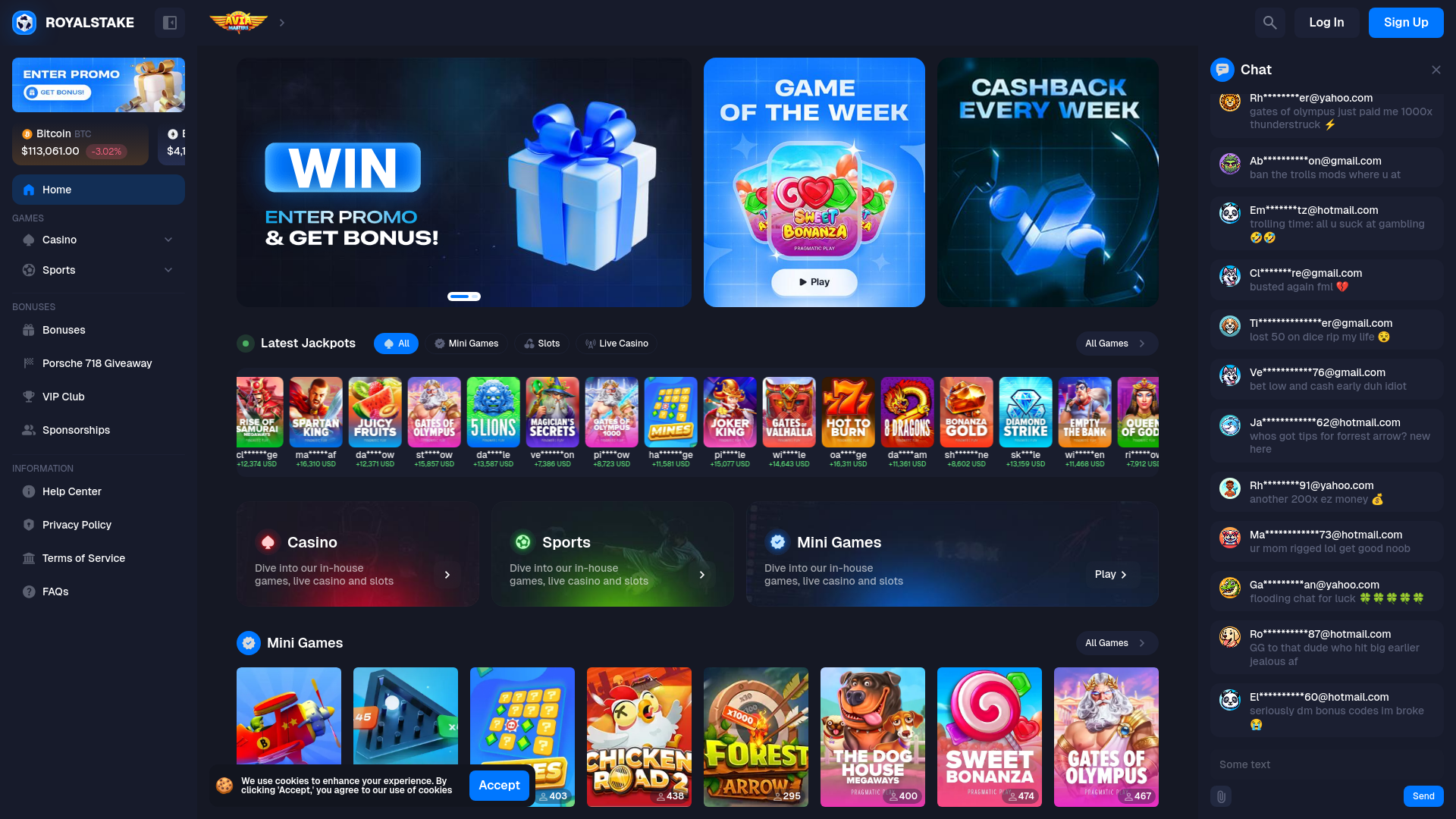 website screenshot of https://royalstake.top/