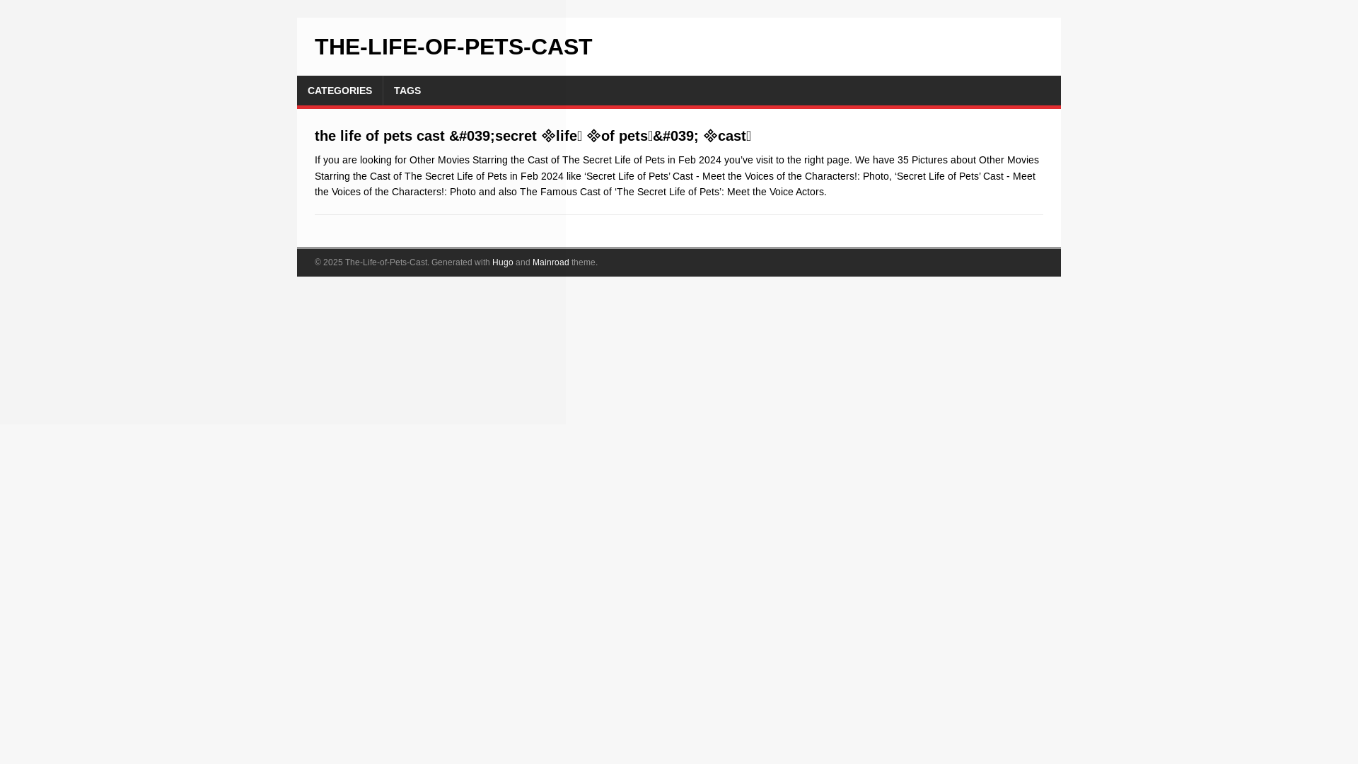 website screenshot of https://the-life-of-pets-cast.pages.dev/