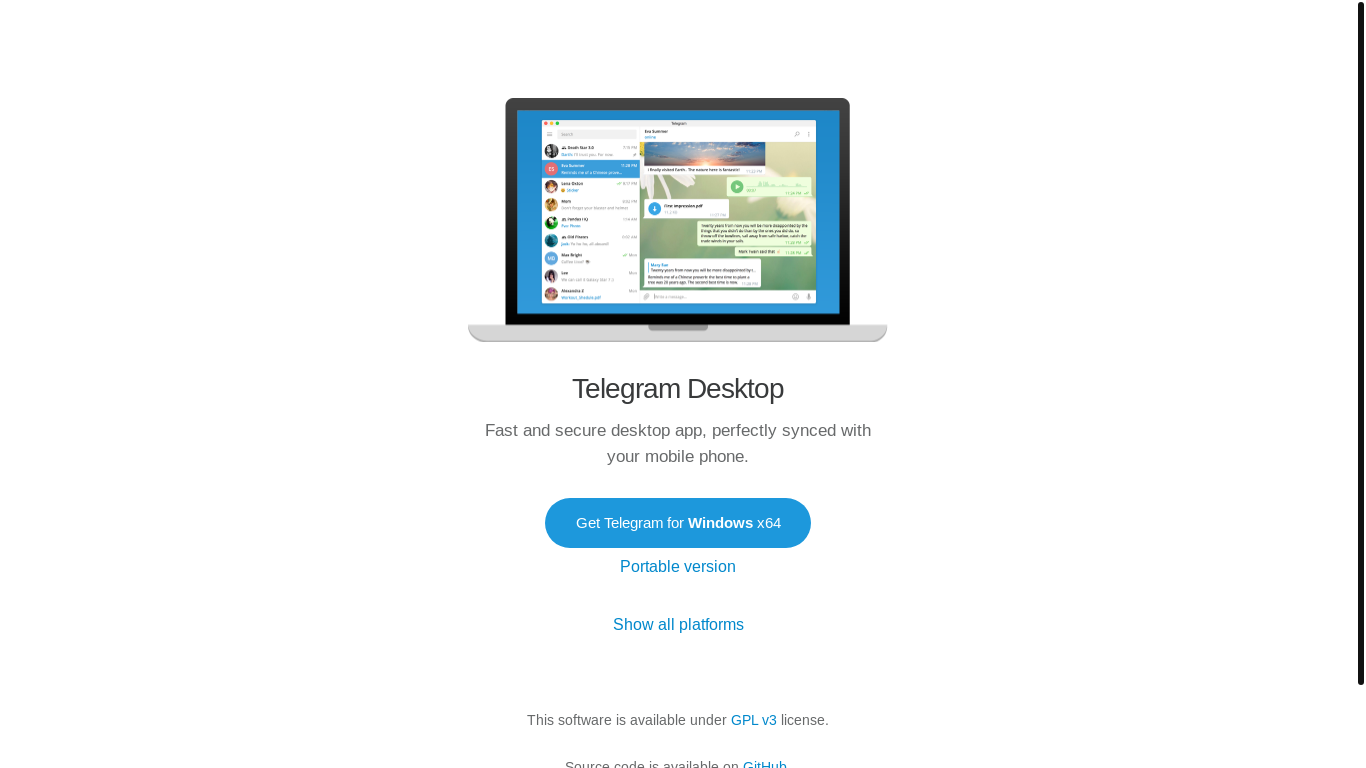website screenshot of https://desktop.telegram.org/