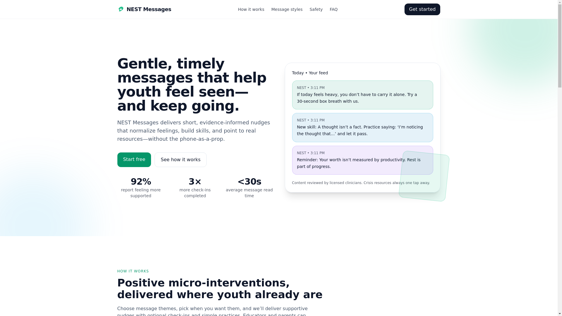 website screenshot of https://nest-messages.pages.dev/