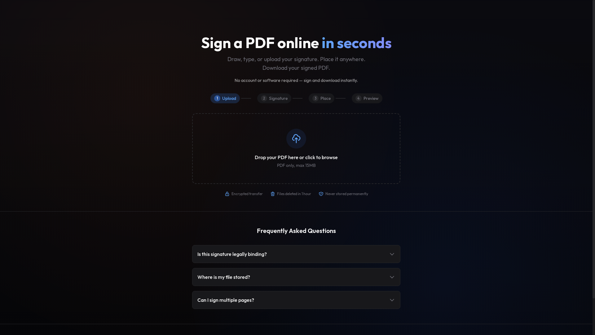 website screenshot of https://signpdf.fit