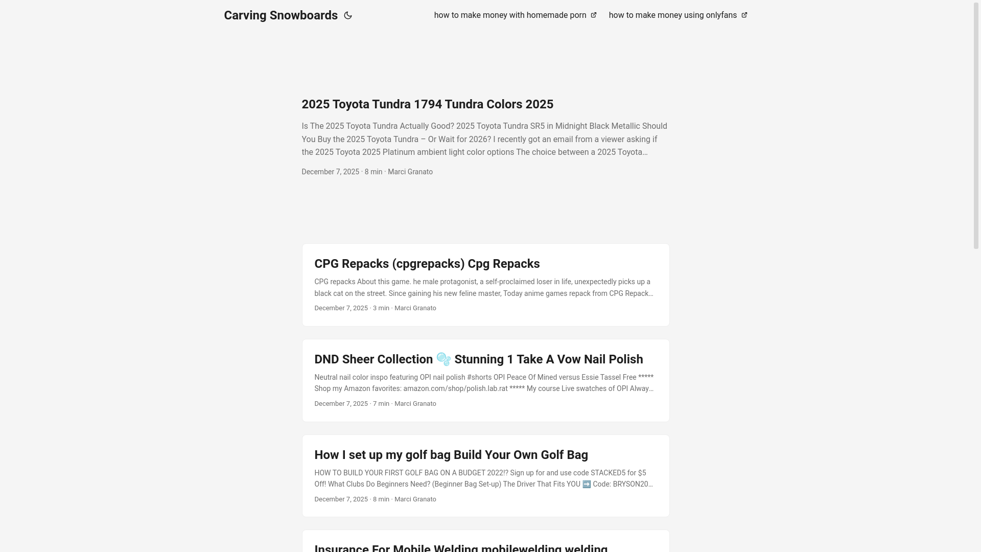 website screenshot of https://carvingsnowboards.pages.dev/