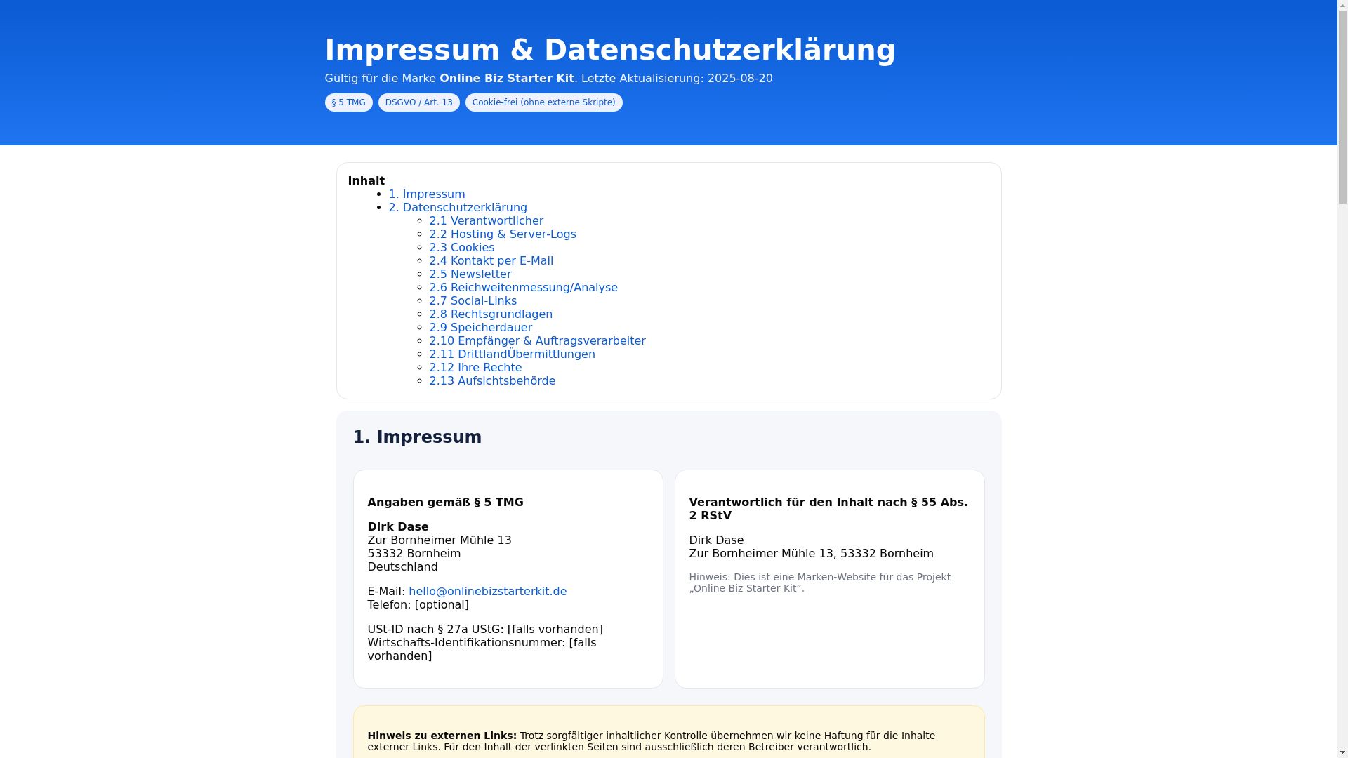 website screenshot of https://onlinebizstarterkit.de/
