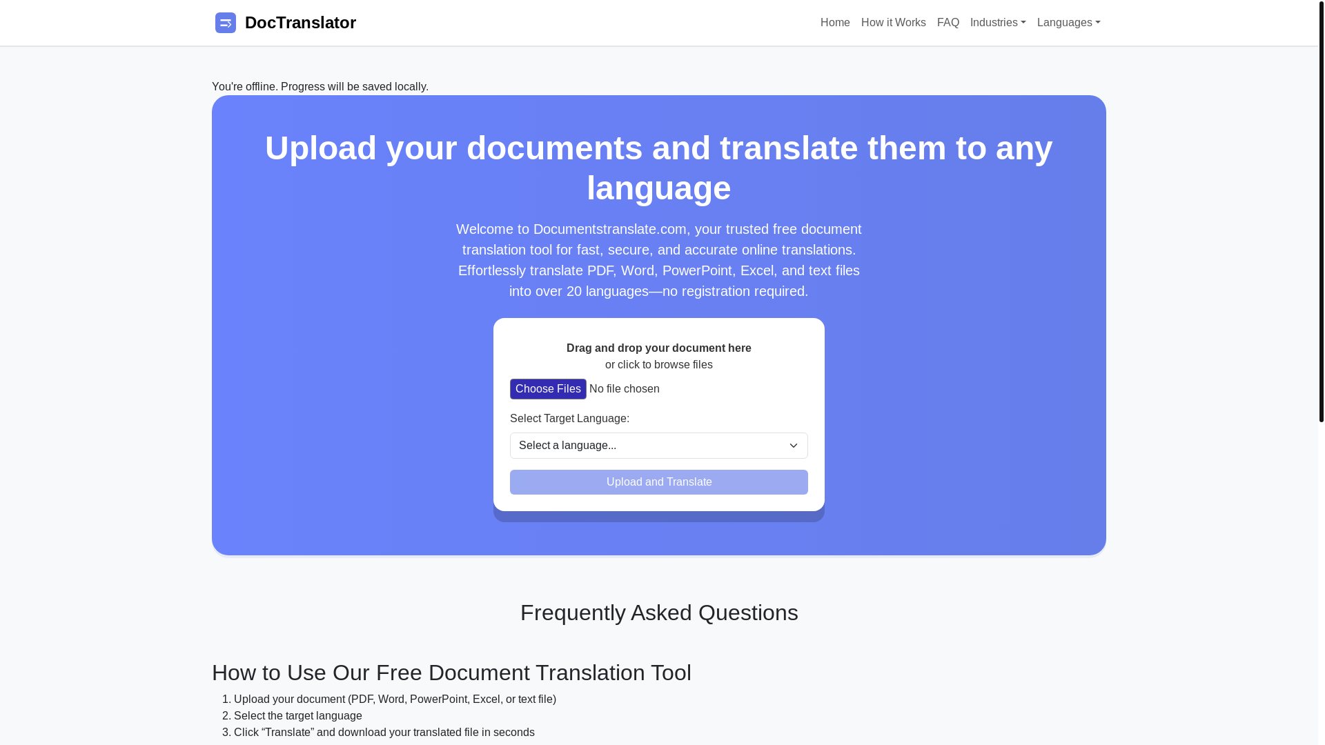 website screenshot of https://documentstranslate.com/