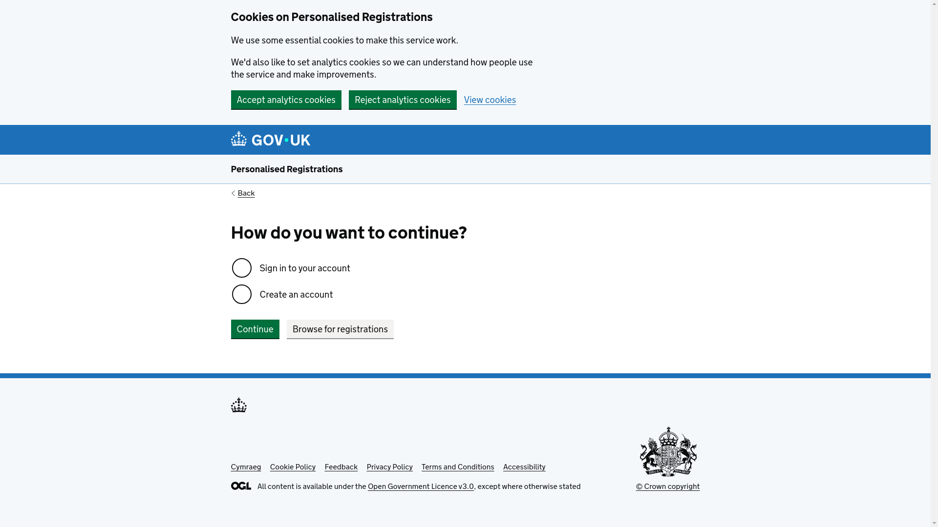 website screenshot of https://secure.dvlaregistrations.dvla.gov.uk/
