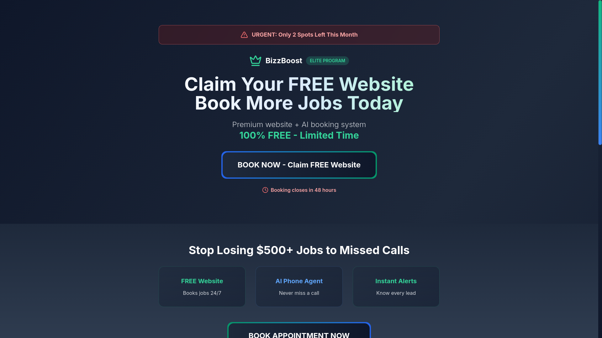 website screenshot of https://plumberbookings.com/