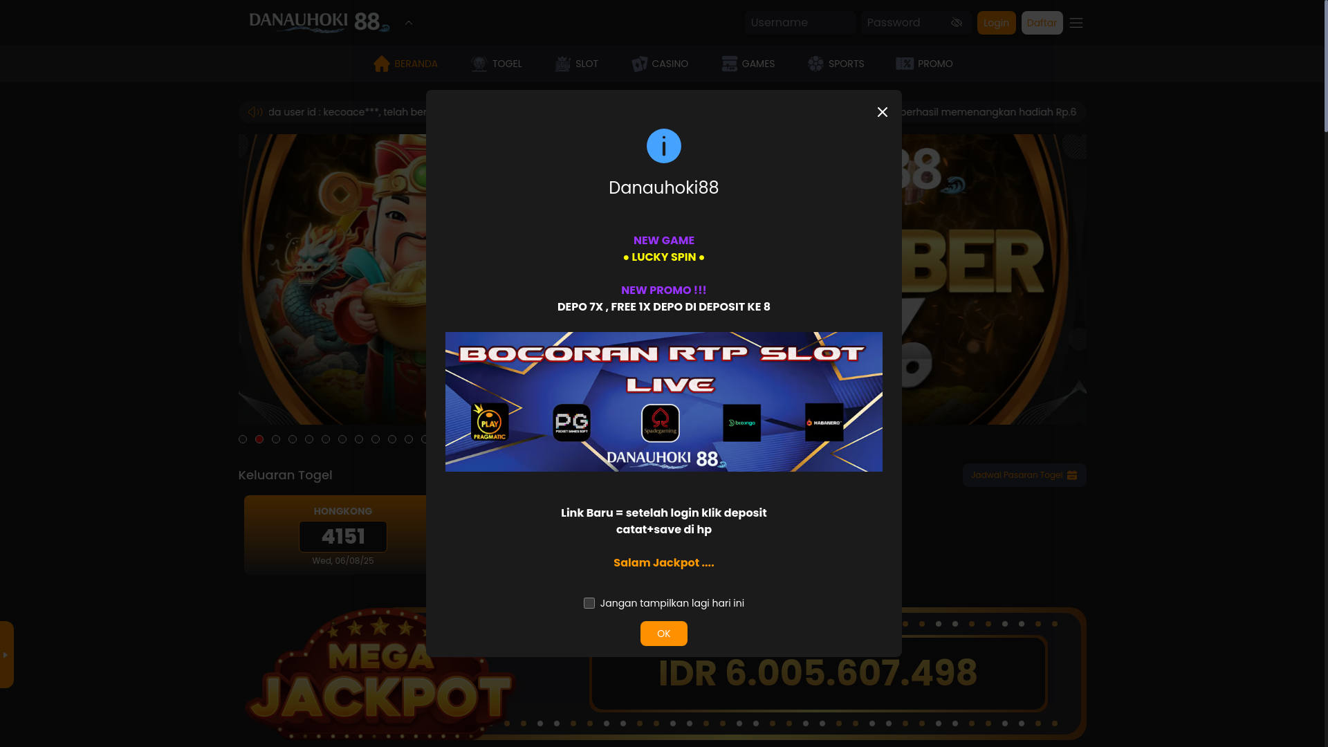 website screenshot of https://danauhoki37.cloud/