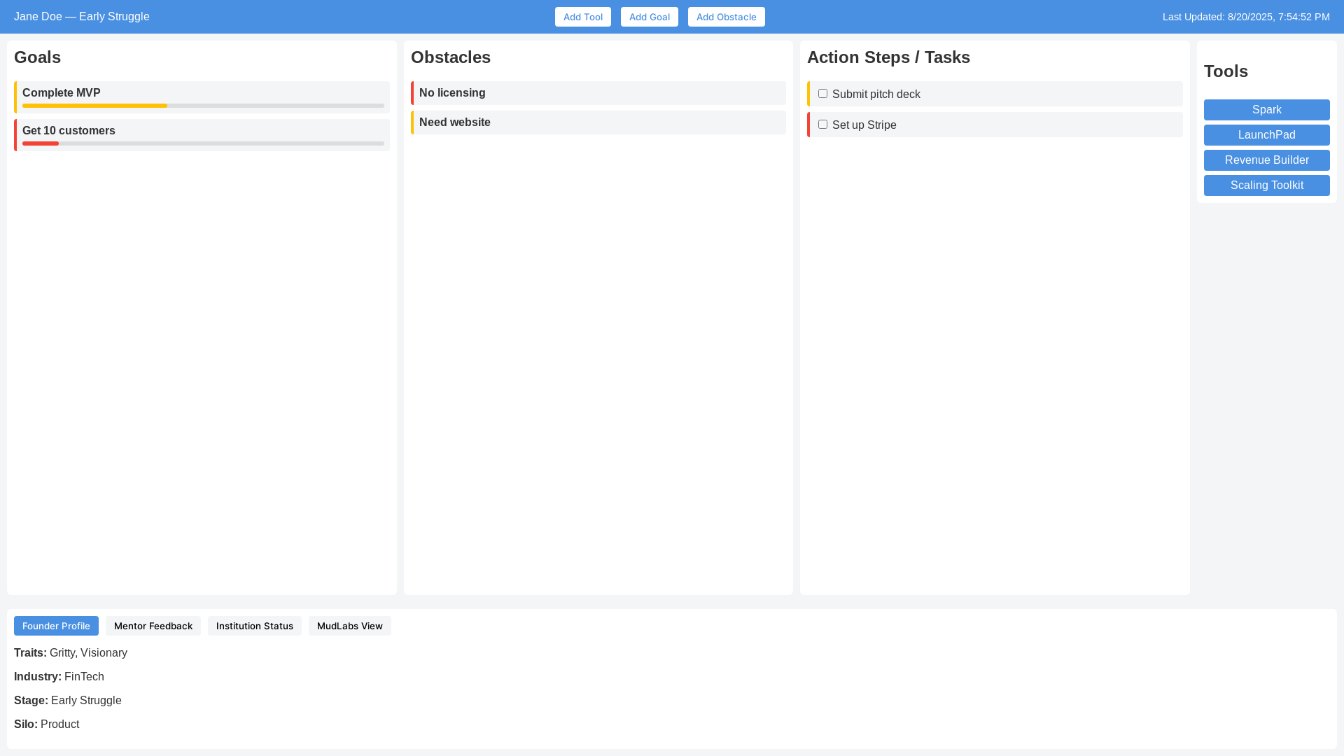 website screenshot of https://mudlabs-dashboard.pages.dev/