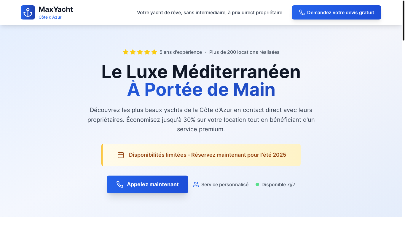 website screenshot of https://maxyacht.boats/