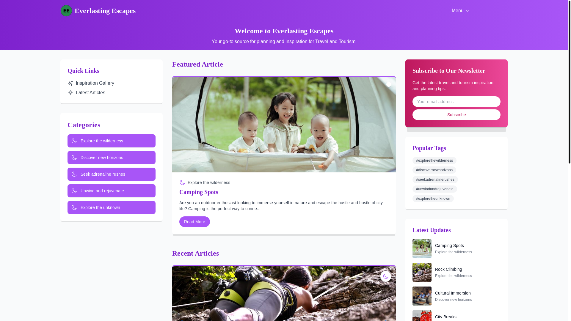 website screenshot of https://everlastingescapes.xyz/