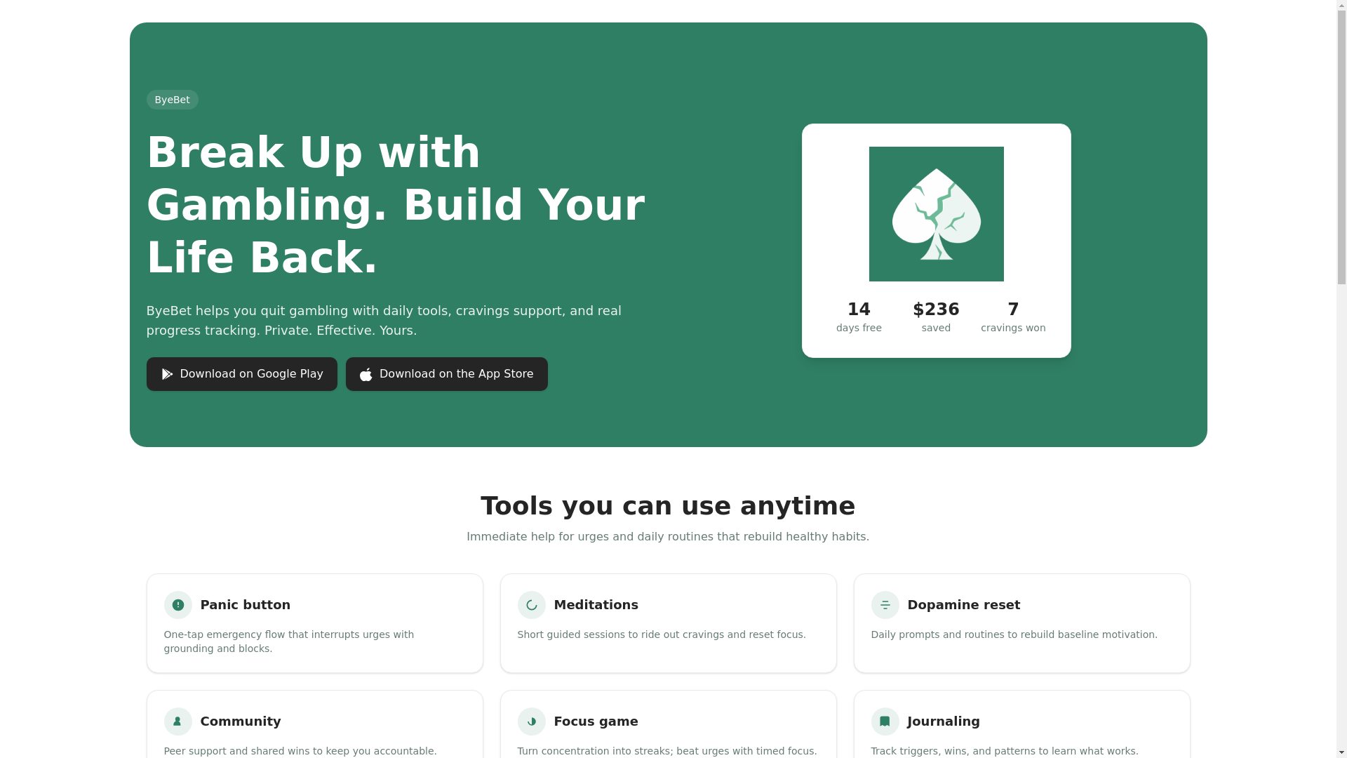 website screenshot of https://byebet-landing.pages.dev/