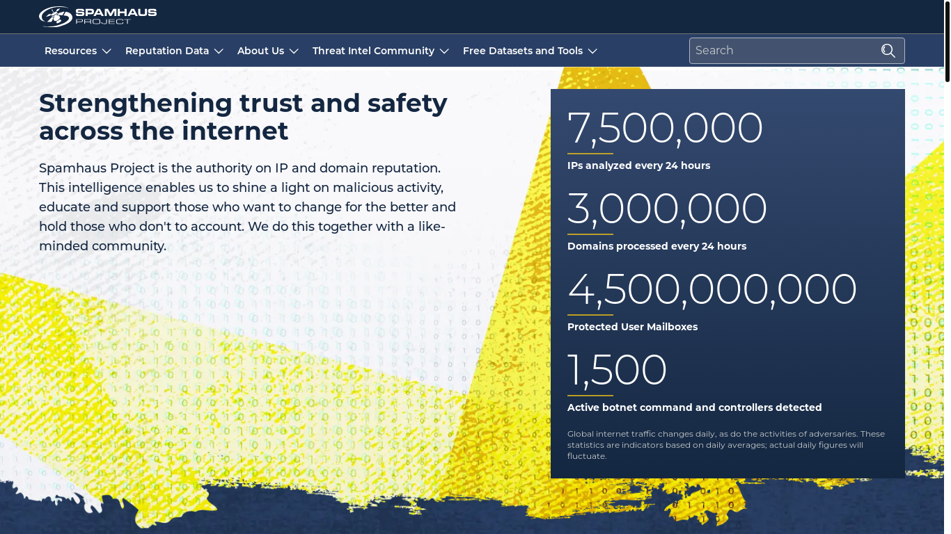 website screenshot of https://spamhaus.org