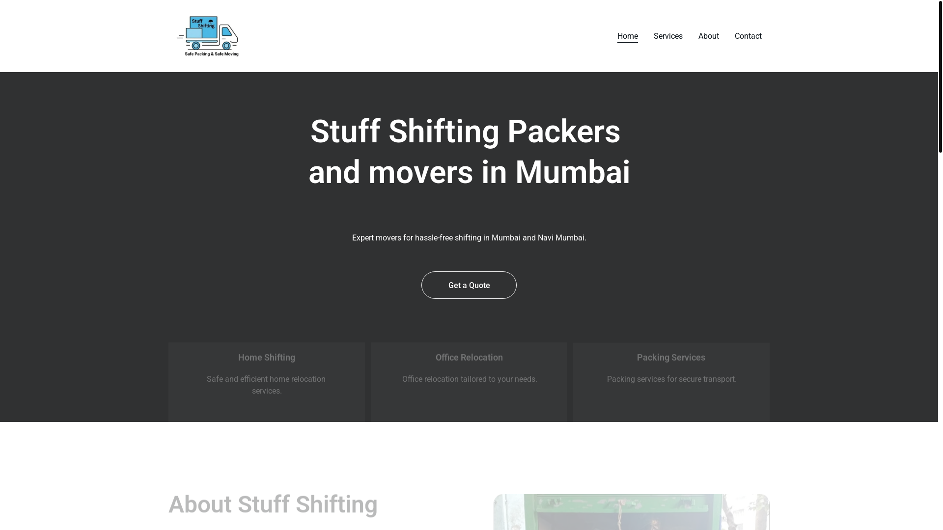 website screenshot of https://stuffshiftingpackersandmovers.in/