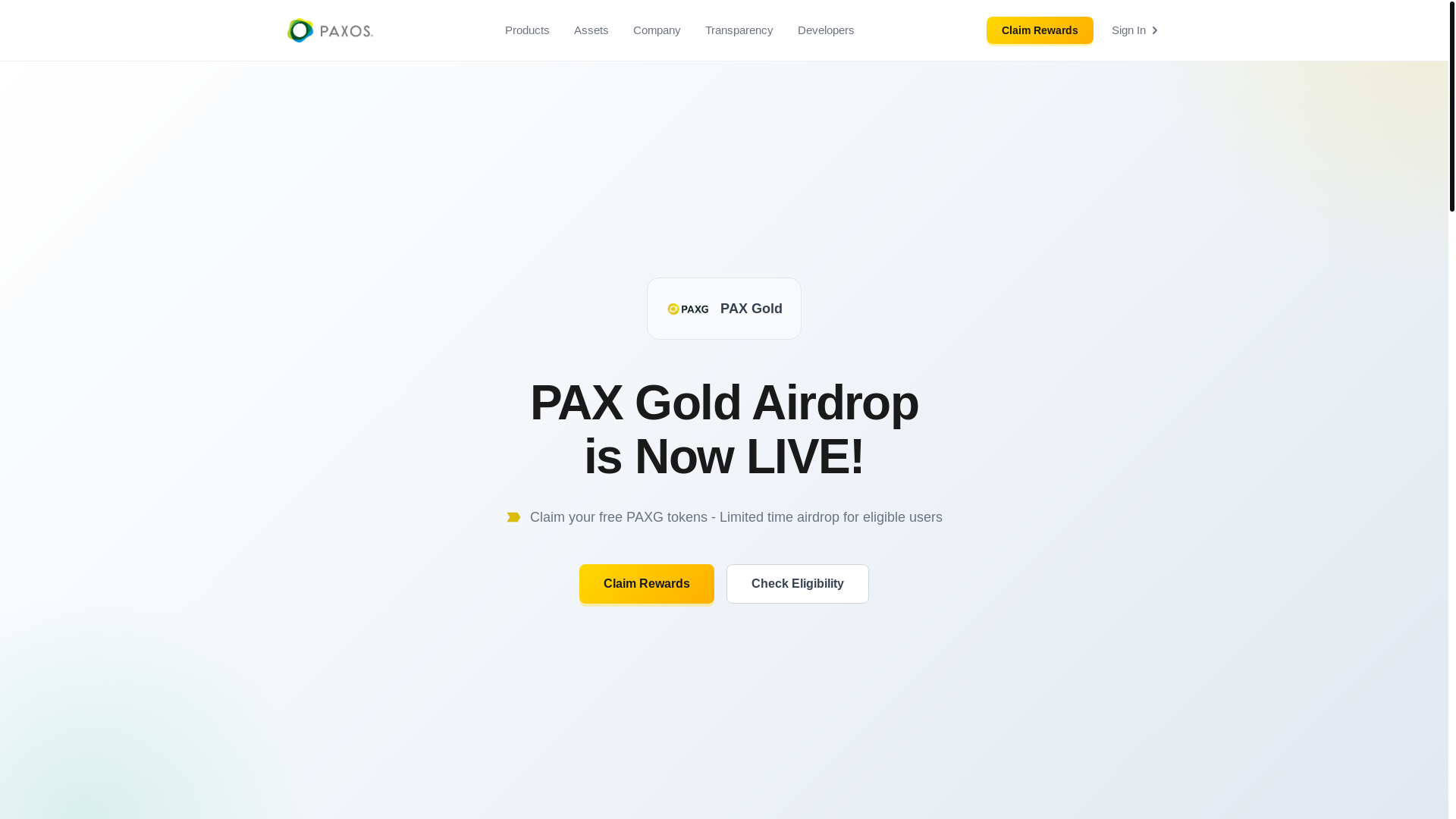 website screenshot of https://receive-paxg.com/