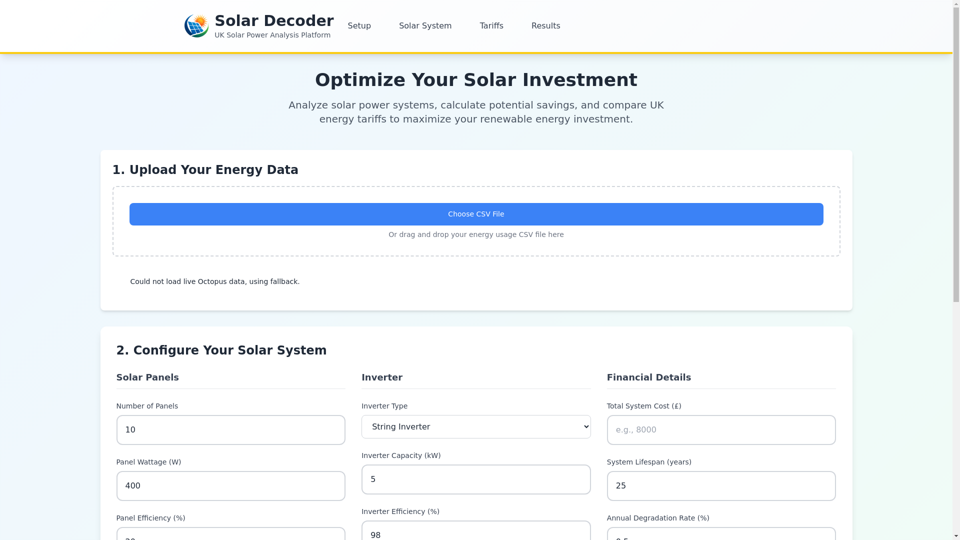website screenshot of https://solardecoder.uk/