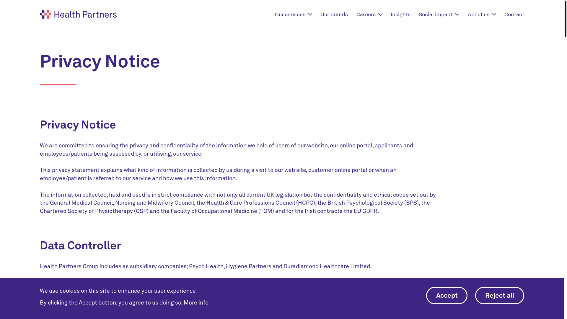 website screenshot of https://www.healthpartnersgroup.com/privacy-notice