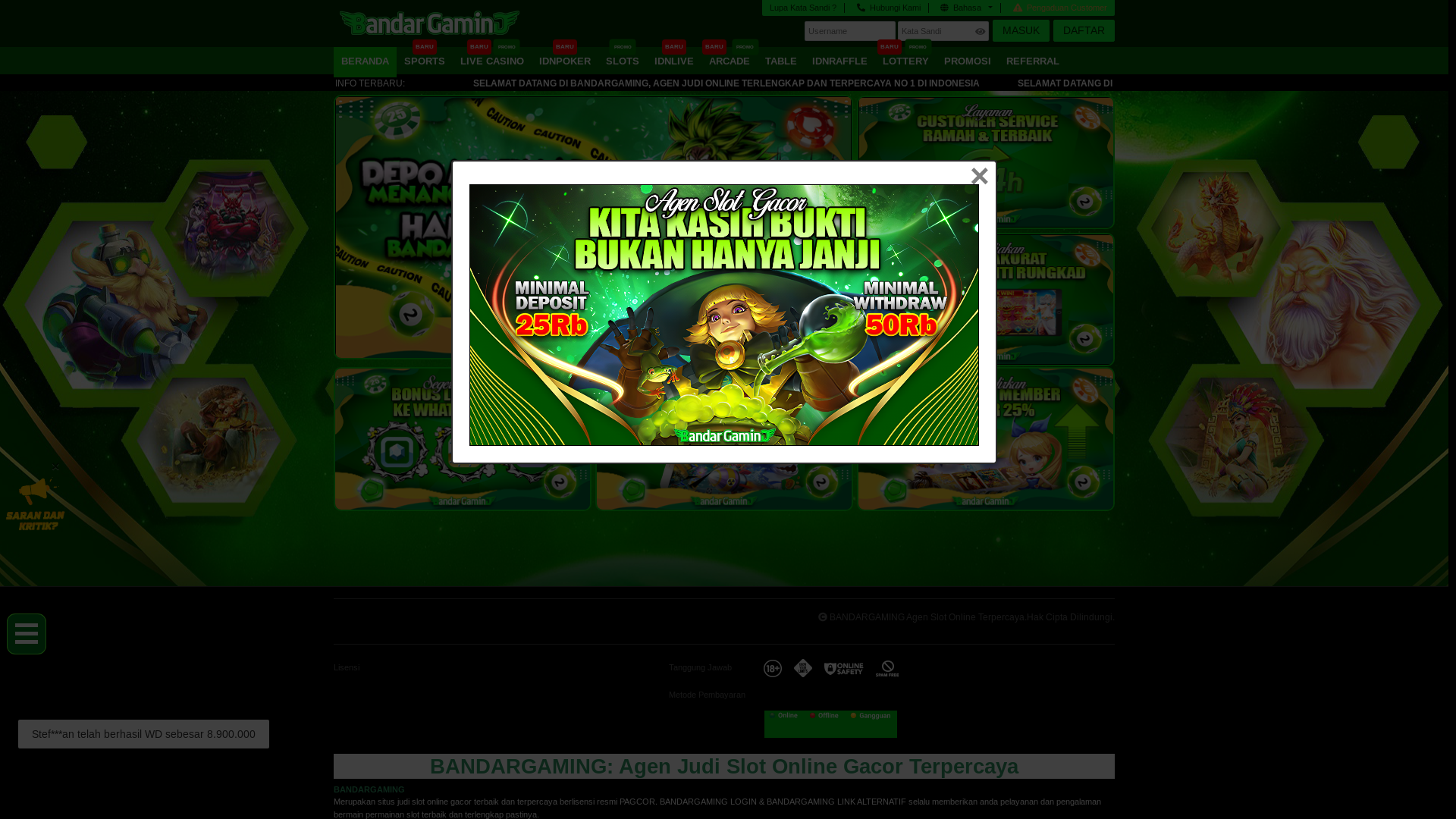 website screenshot of https://bandargaminggrub.site/