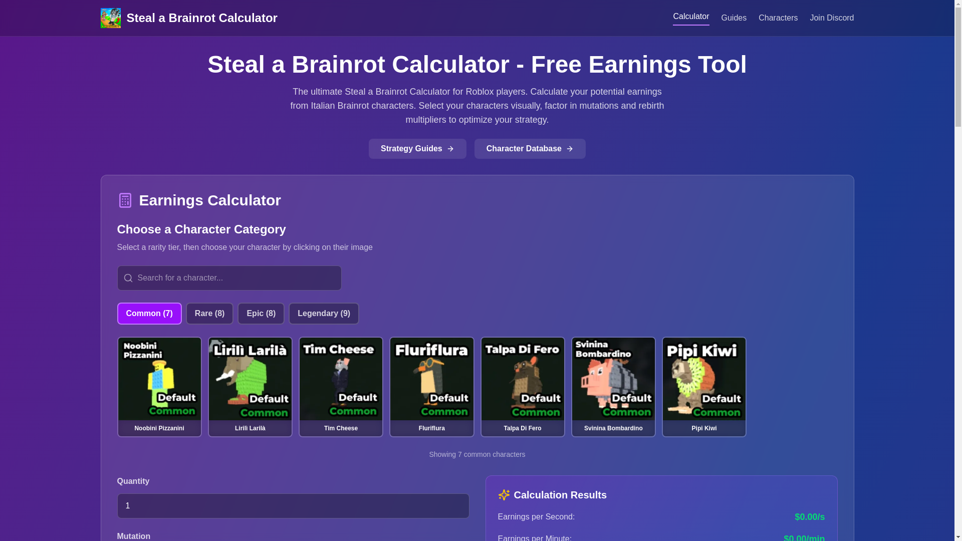 website screenshot of https://stealabrainrotcalculator-org.pages.dev/