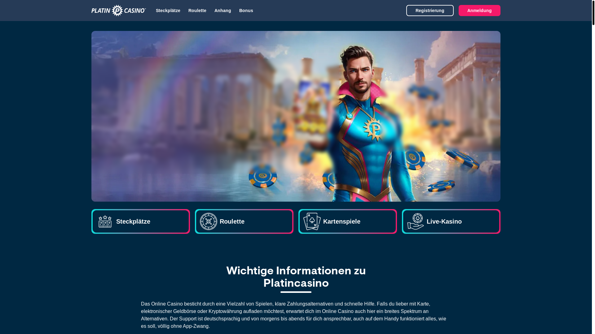 website screenshot of https://platincasinode.de/