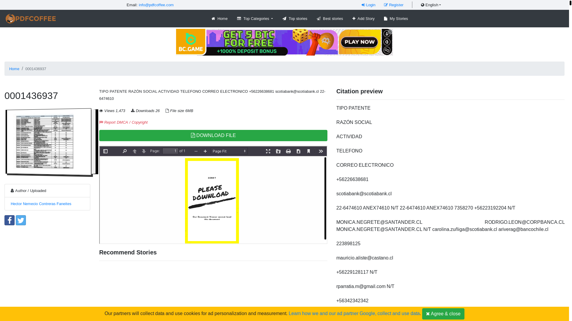 website screenshot of https://pdfcoffee.com/0001436937-4-pdf-free.html