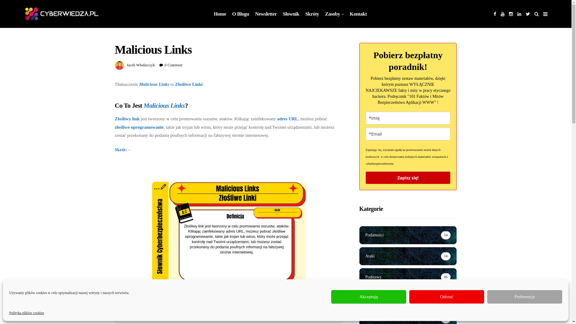 website screenshot of https://www.google.com/url?sa=t&rct=j&q=&esrc=s&source=web&cd=&cad=rja&uact=8&ved=2ahUKEwiO6_iu6eyOAxXGGBAIHXAAEjwQFnoECBgQAQ&url=https%3A%2F%2Fcyberwiedza.pl%2Fzs%2Fmalicious-links%2F&usg=AOvVaw1ZMUvI3rPa8nP2Oxk59iRU&opi=89978449