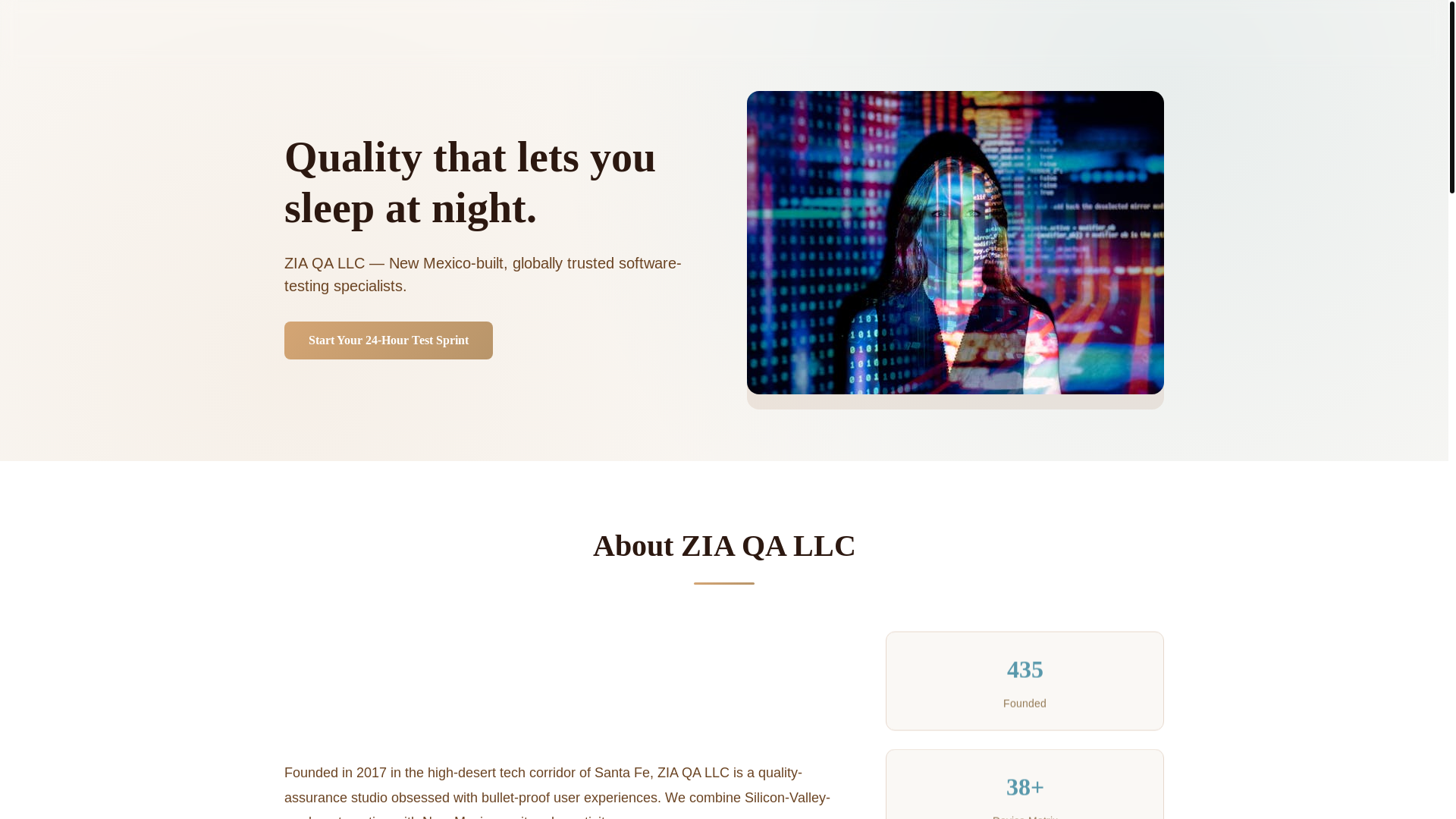 website screenshot of https://ziaqa-dev.pages.dev/
