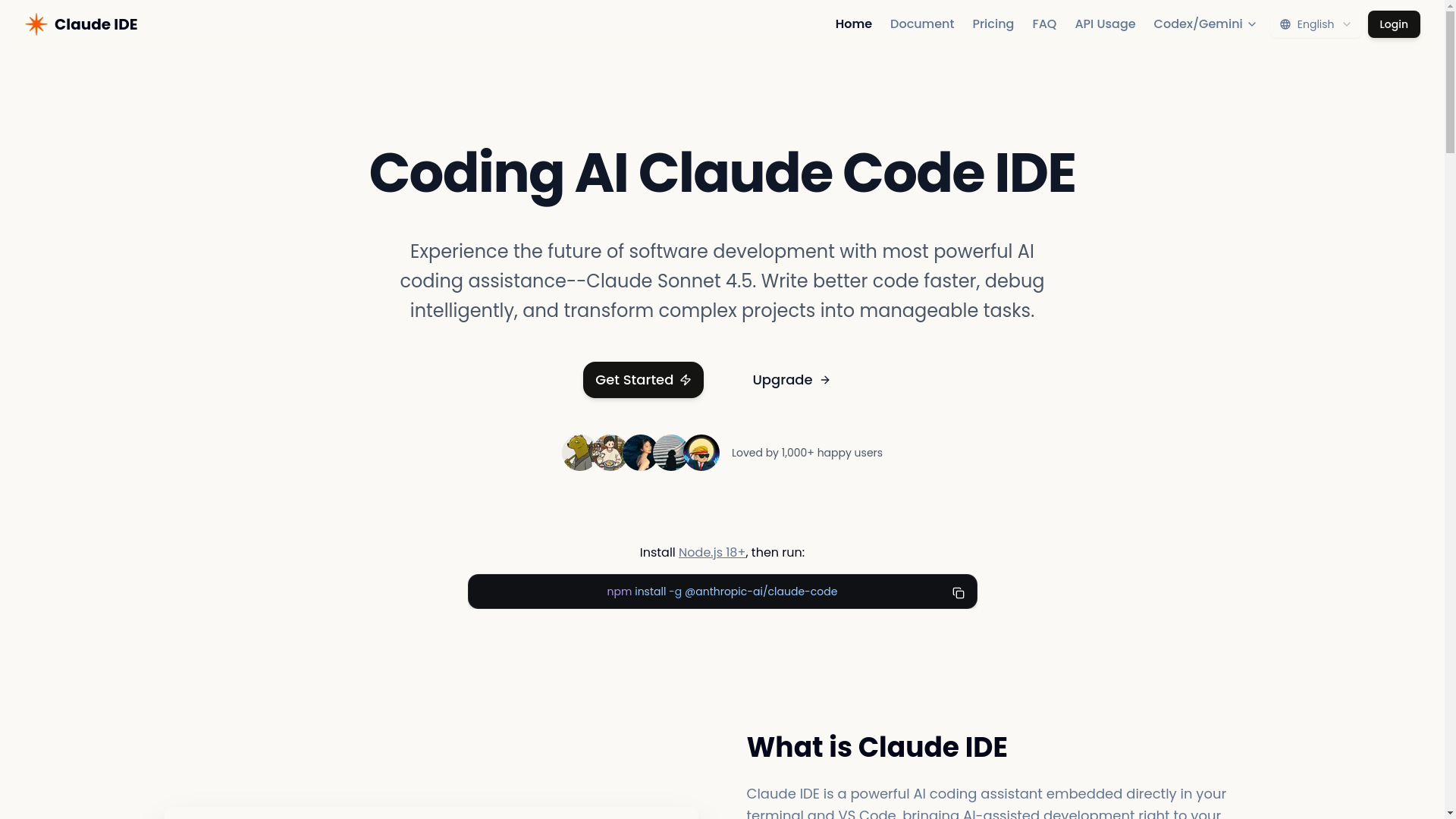website screenshot of https://claudeide.net