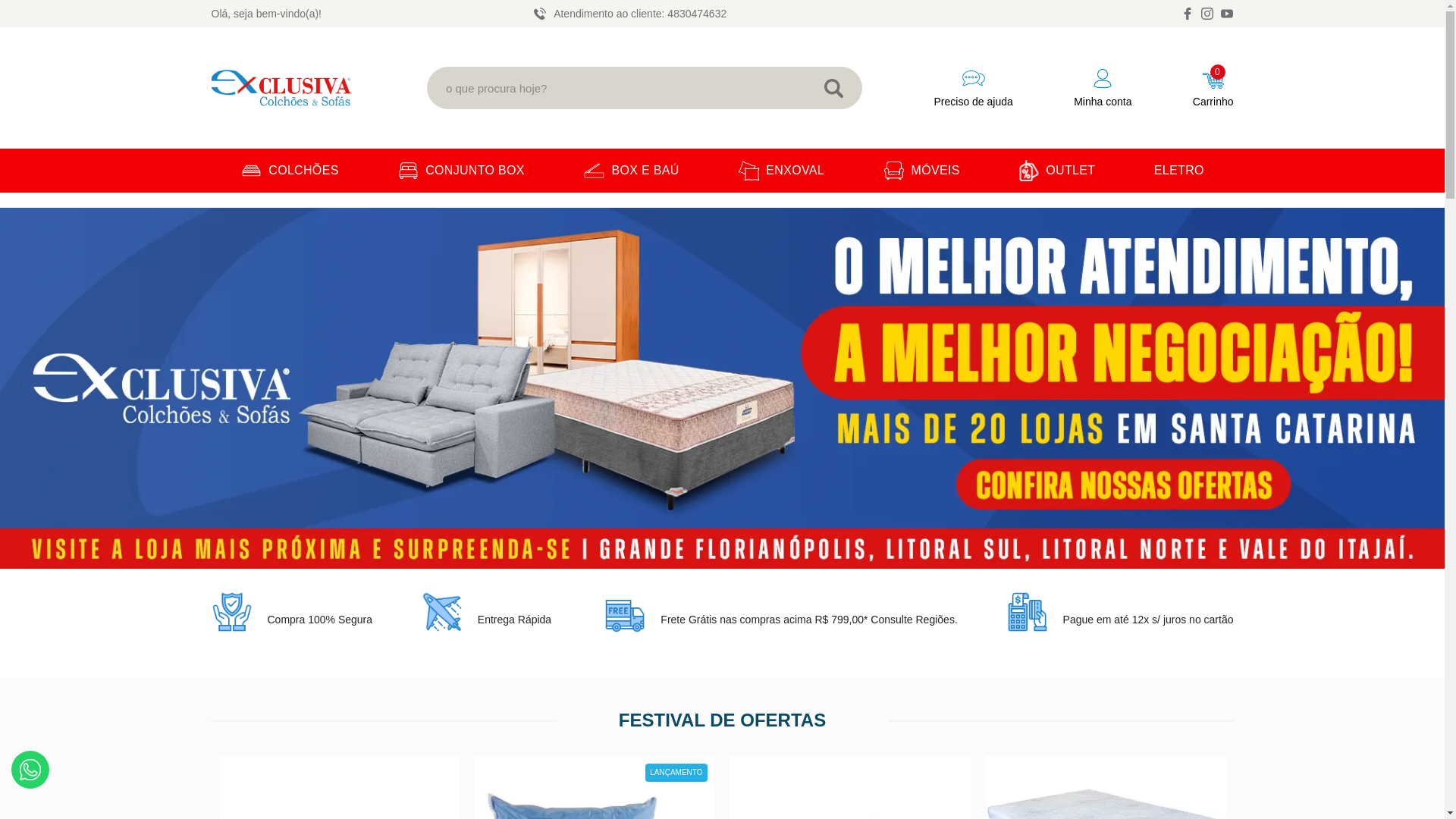 website screenshot of https://exclusivacolchoesesofas.com.br/