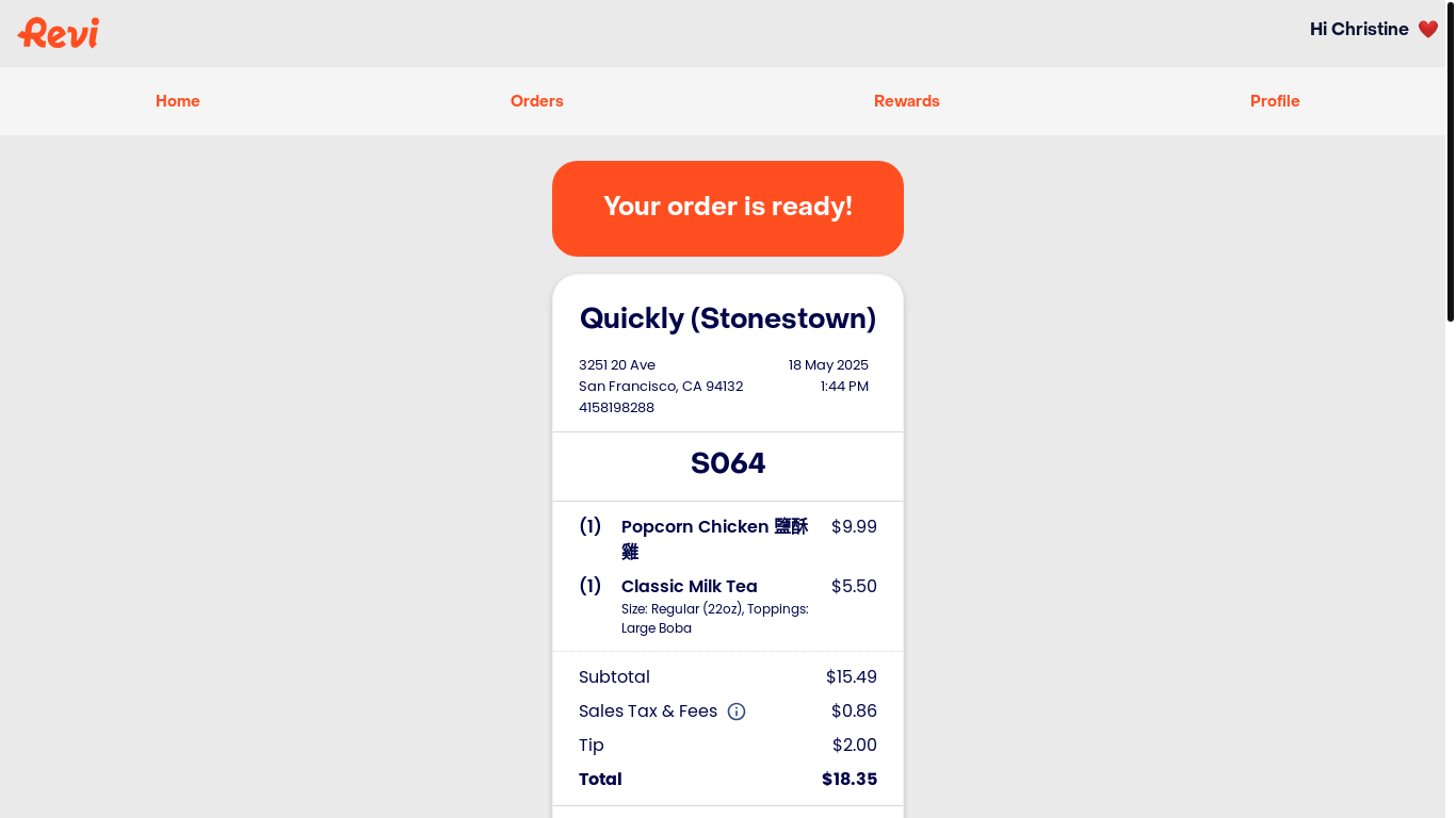 website screenshot of https://userhub.getrevi.com/receipt/ordr_2xHhjDFJCHSX47ptZ0BVjOUgJHx