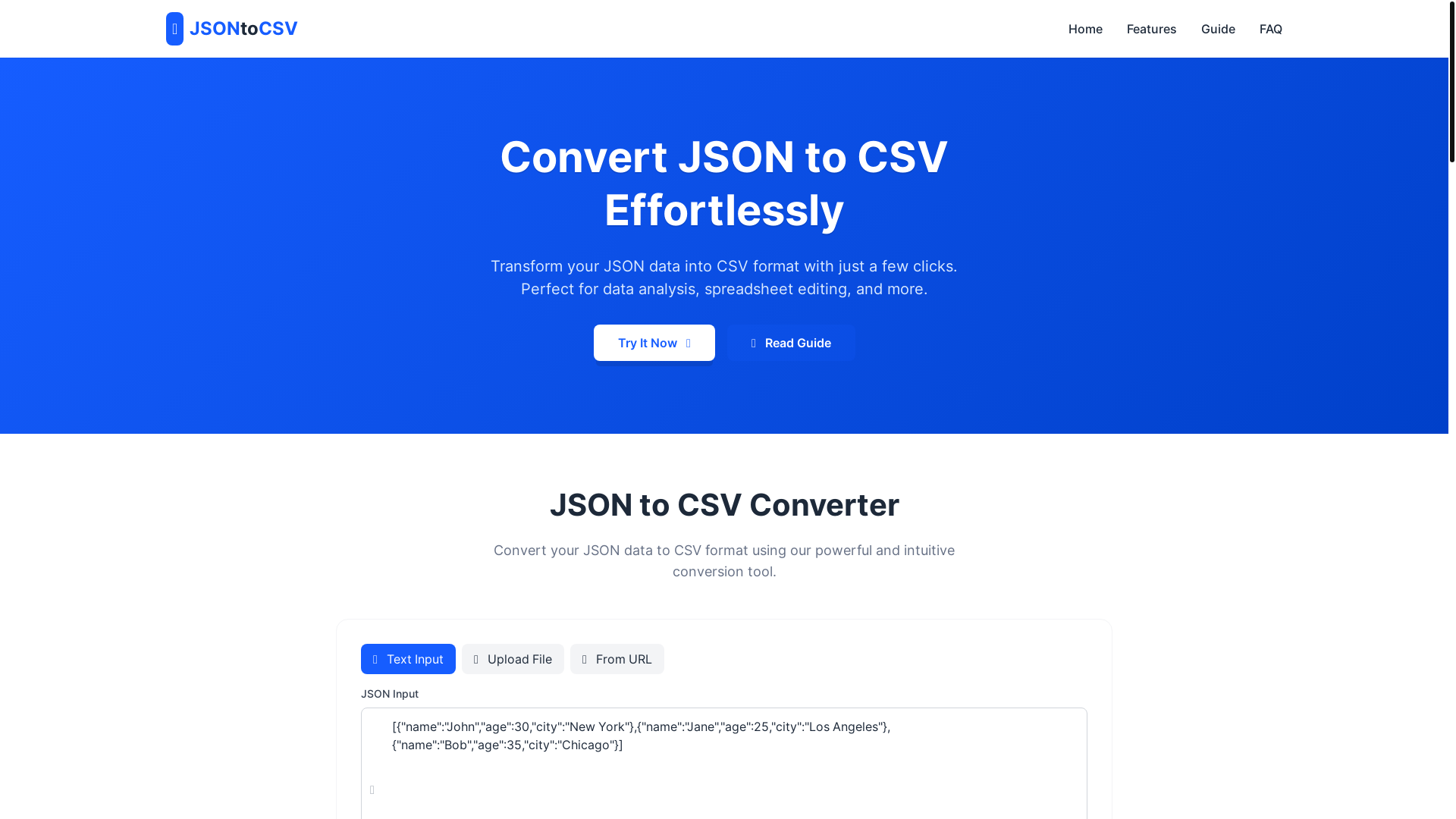 website screenshot of https://json-to-csv-evk.pages.dev/