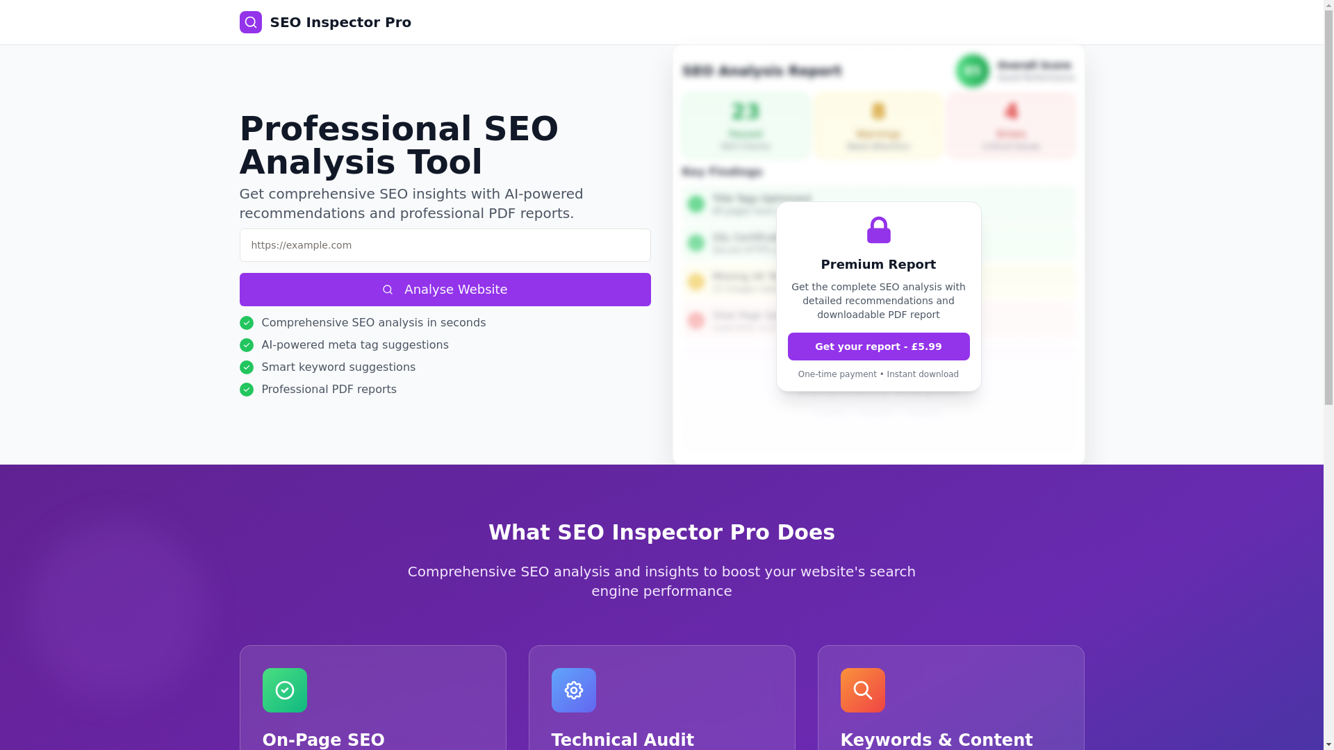 website screenshot of https://seoinspectorpro.com/